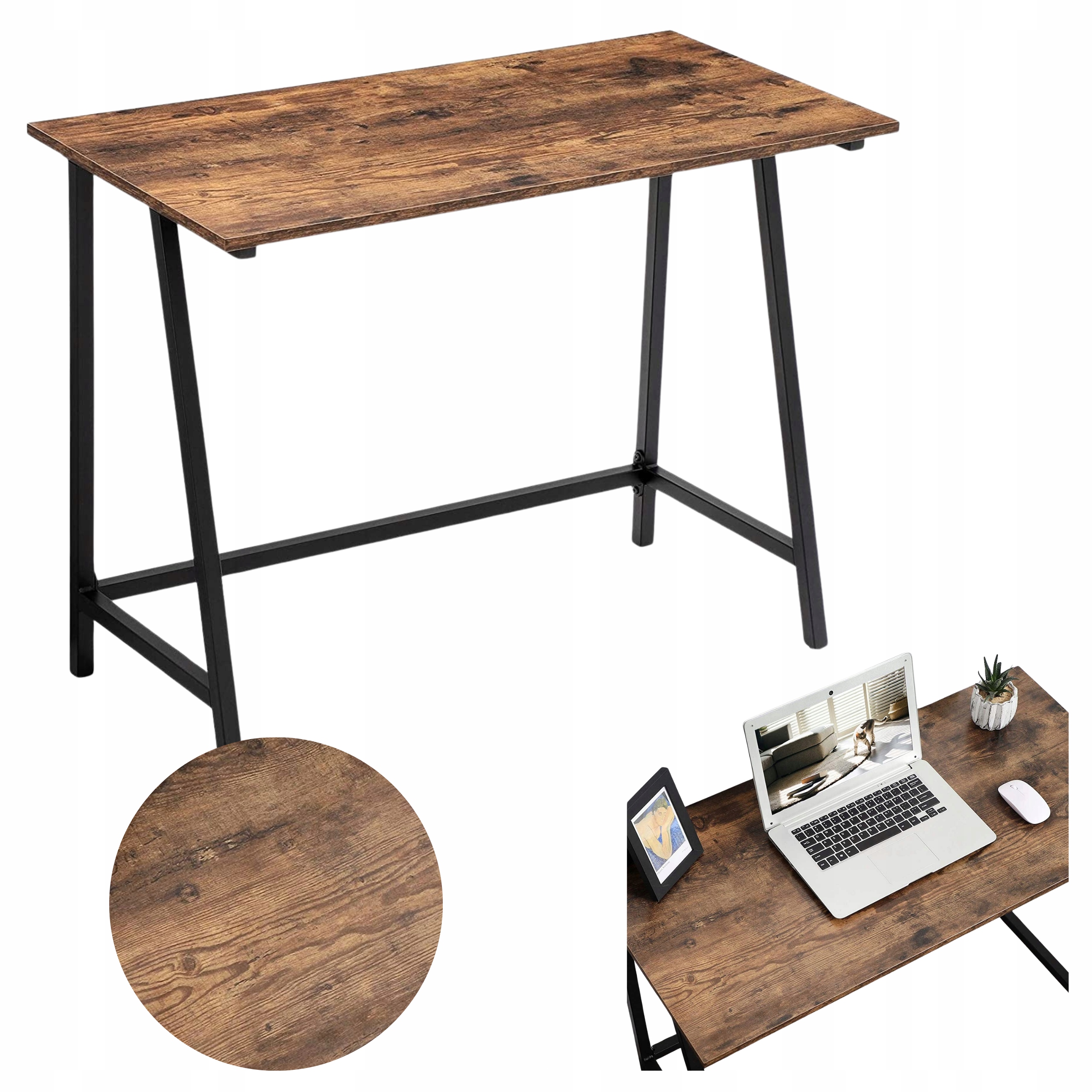 Jednoduchý počítačový stôl Pevný 100x50x75 cm Kovový rám Rustikálny bronz