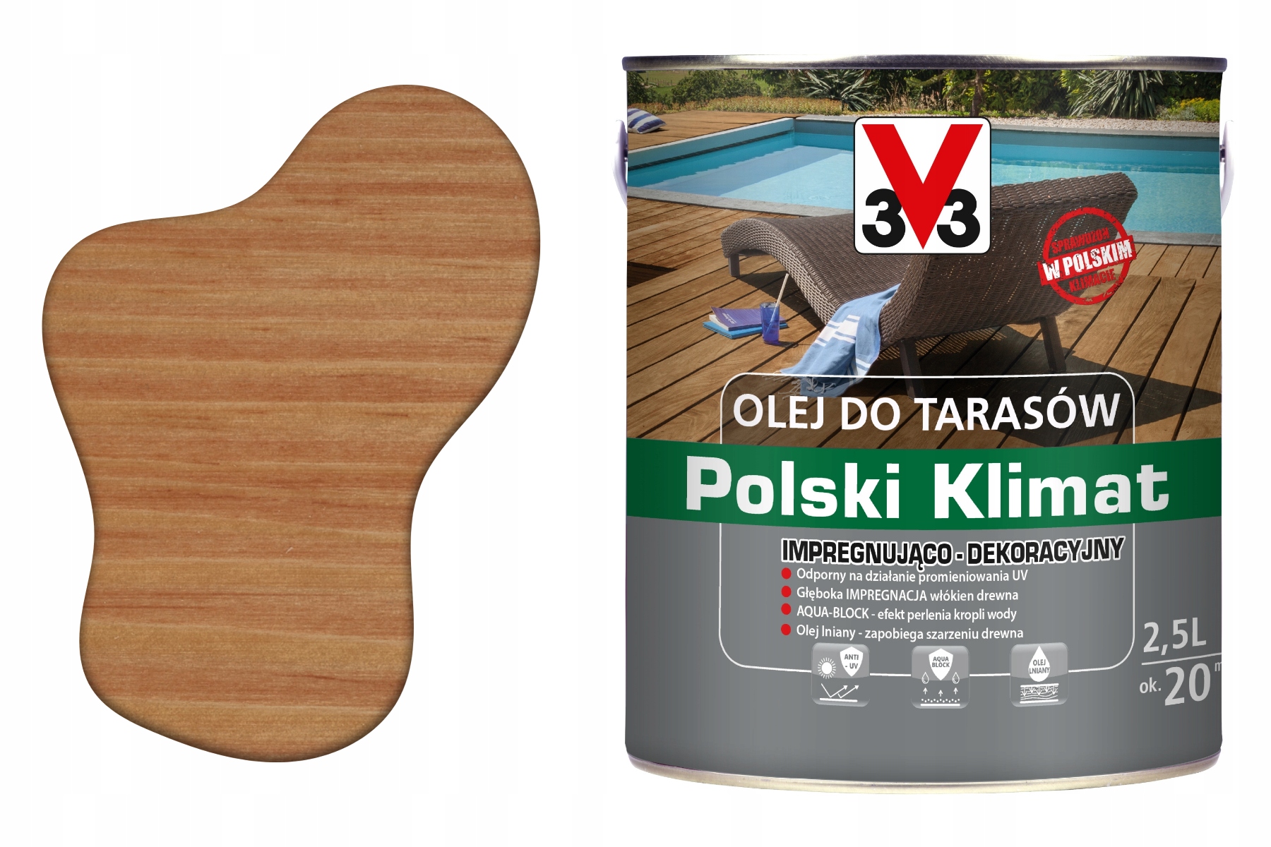 3V3 Olej Lniany Do Drewna Impregnujący Dekoracyjny Uv Matowy Tik Teak 2.5L