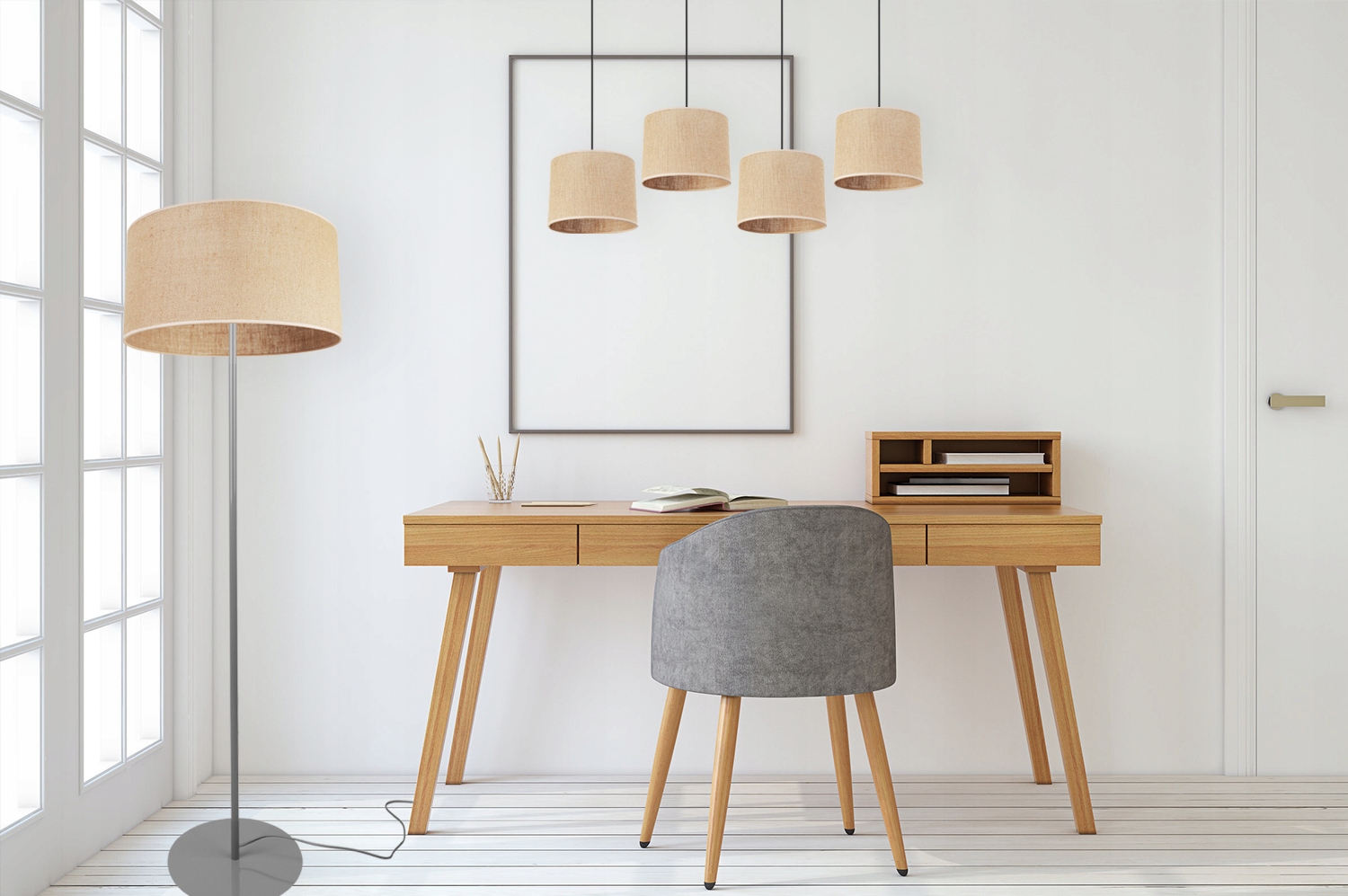 LAMPA PODŁOGOWA STOJĄCA METAL ABAŻUR 40CM Kolekcja JUTA
