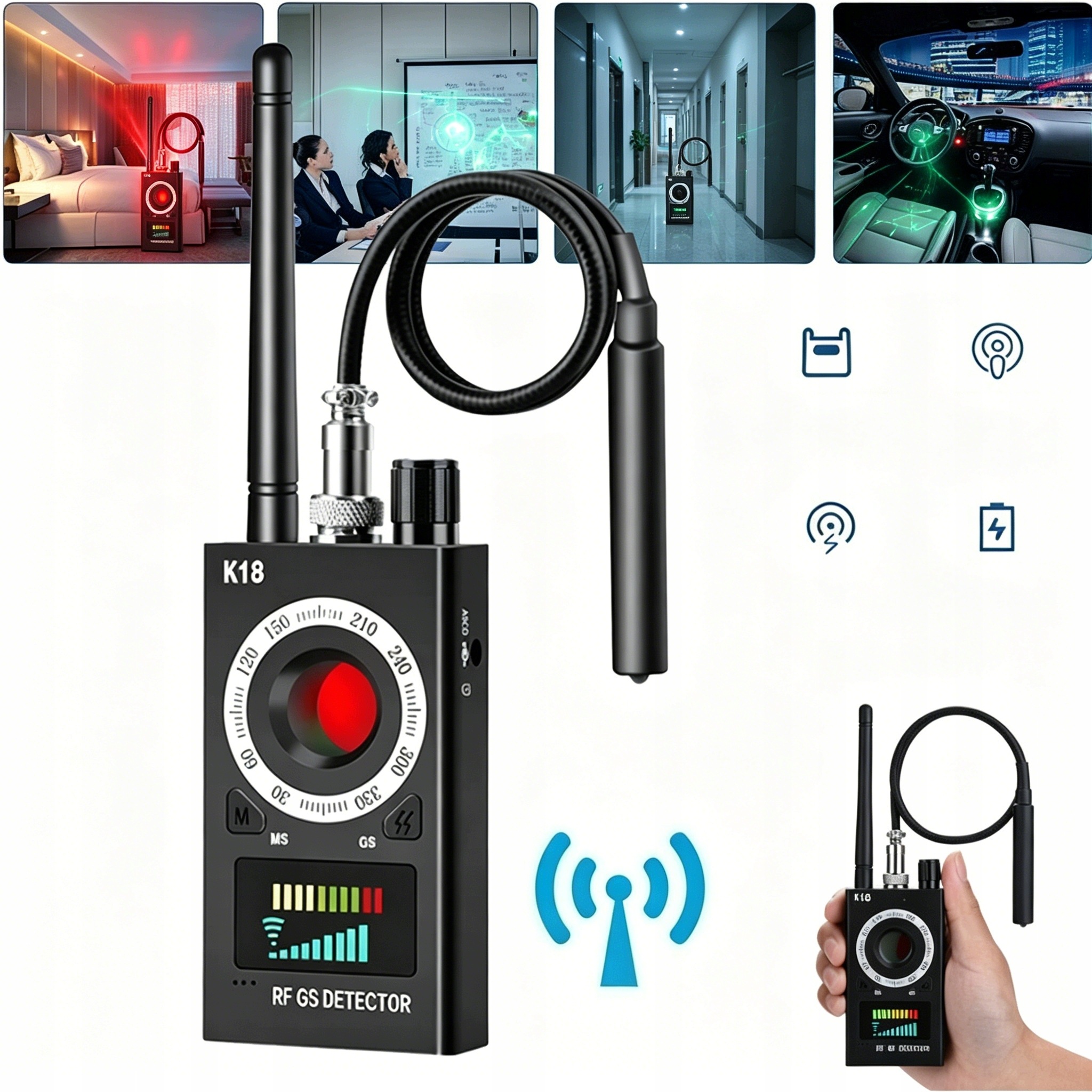 Detektor Skrytých Kamer Gps Lokátorů S Červenou Led Diodou Detektor