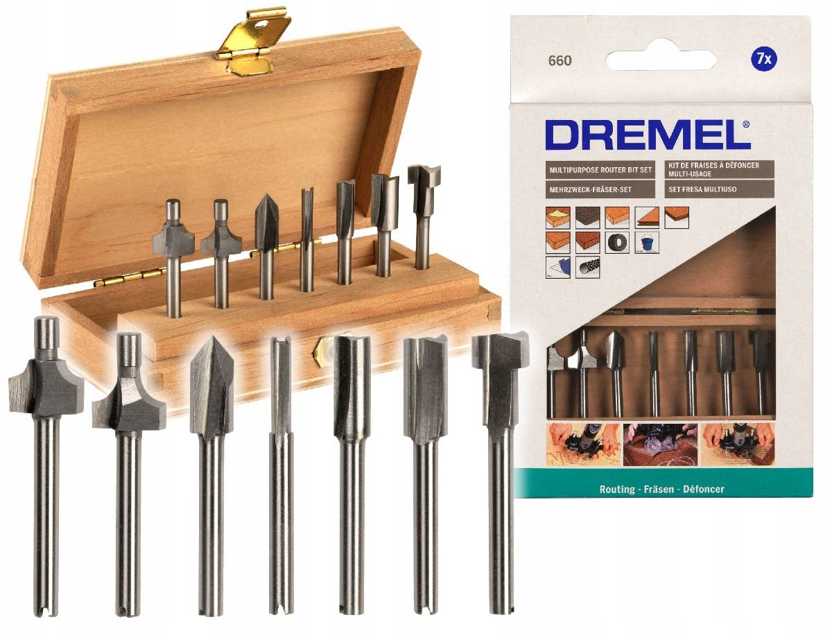 

Zestaw 7 frezów 660 Dremel w drewnianej kasecie