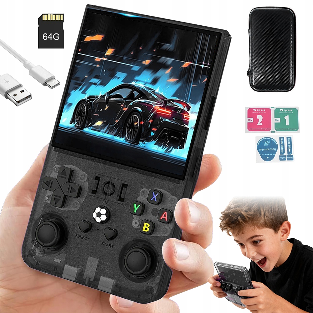 Retro Přenosná Herní Konzole S 4PALCOVÝM Displejem Ips A 64GB Kartou, Černá