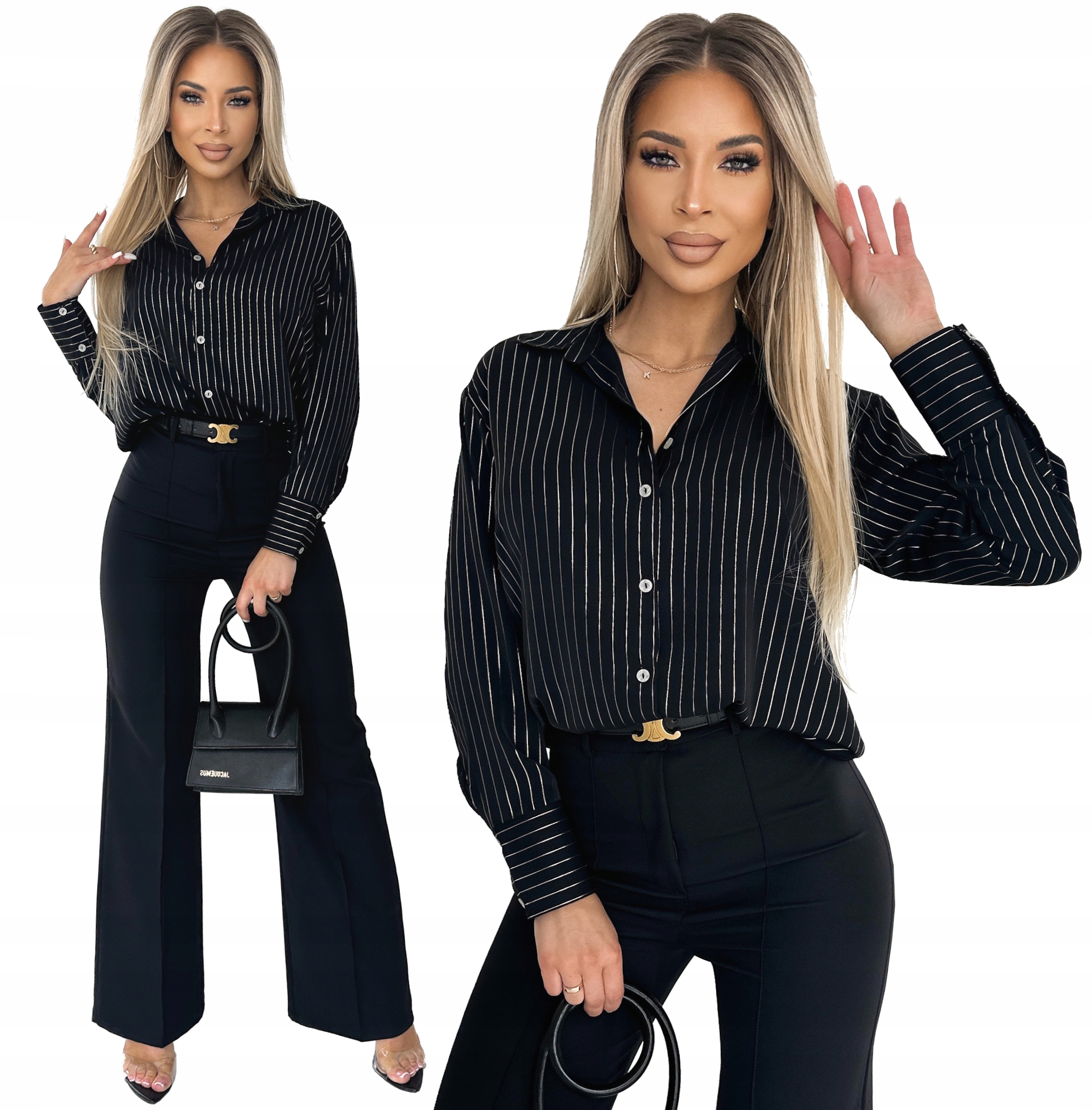 EKSKLUZYWNA KOBIECA KOSZULA Metaliczne Paski JAKOŚĆ PREMIUM M