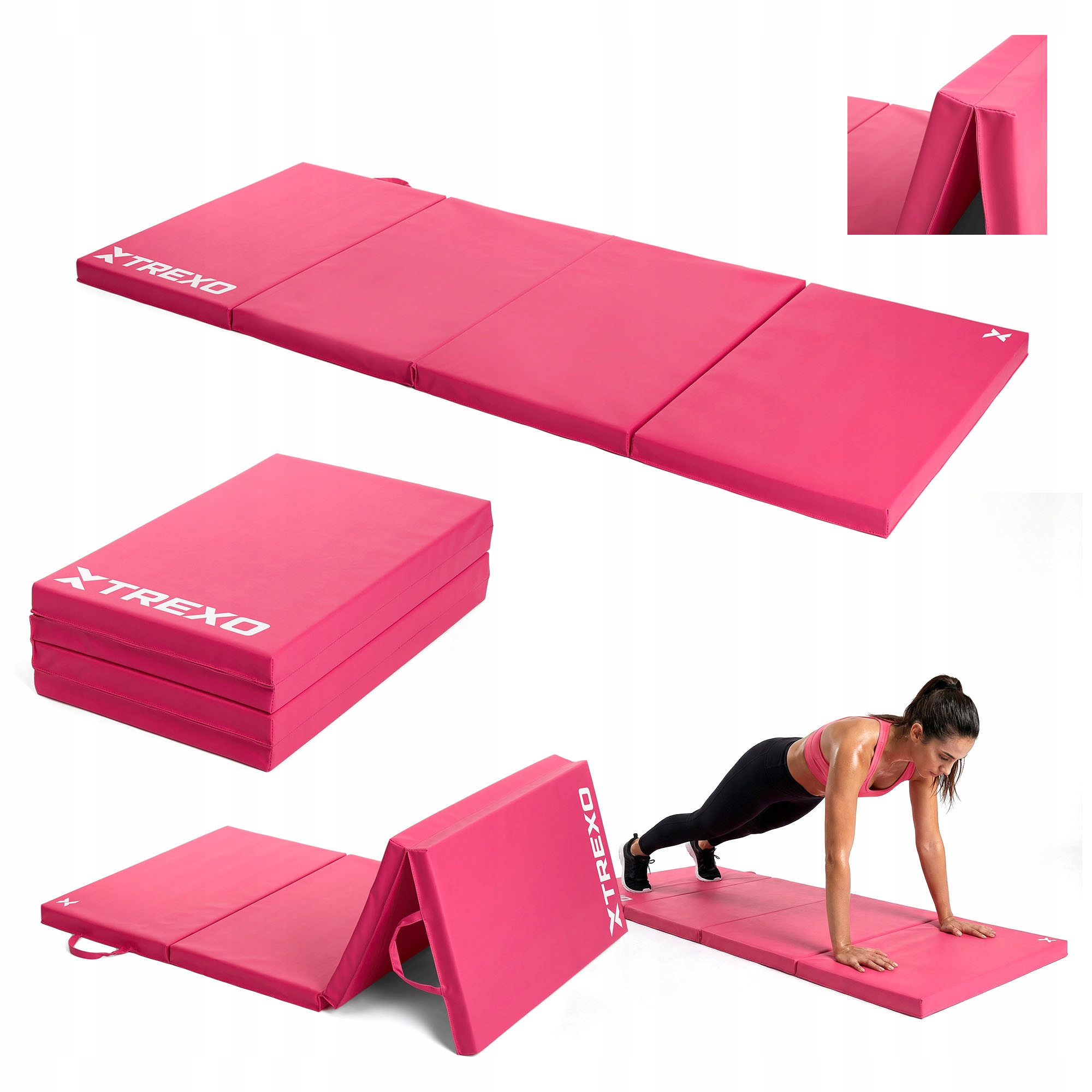 Materac gimnastyczny Xtrexo składany 195x80x5 cm różowy Solidny Kompaktowy