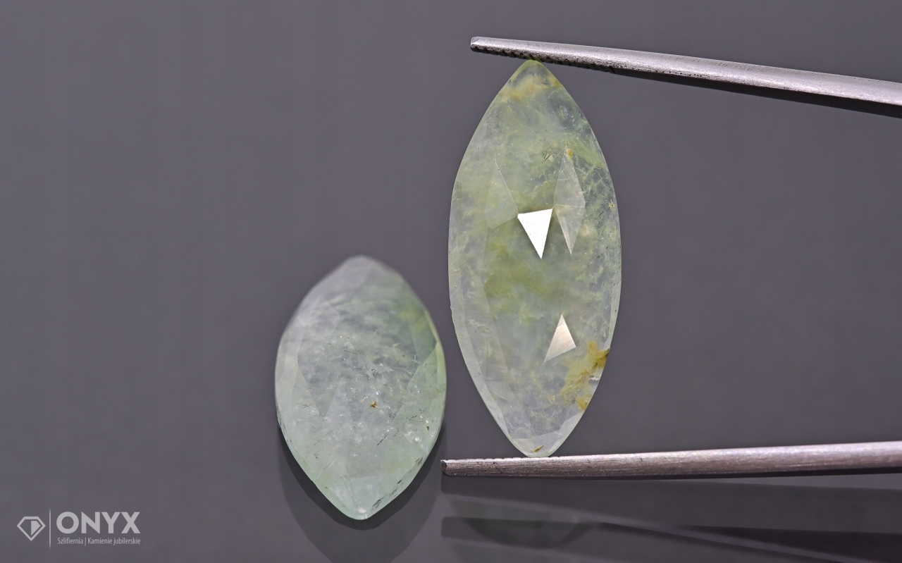 Prehnit fazetovaná rozeta Para markýza 26,5x11,5 m