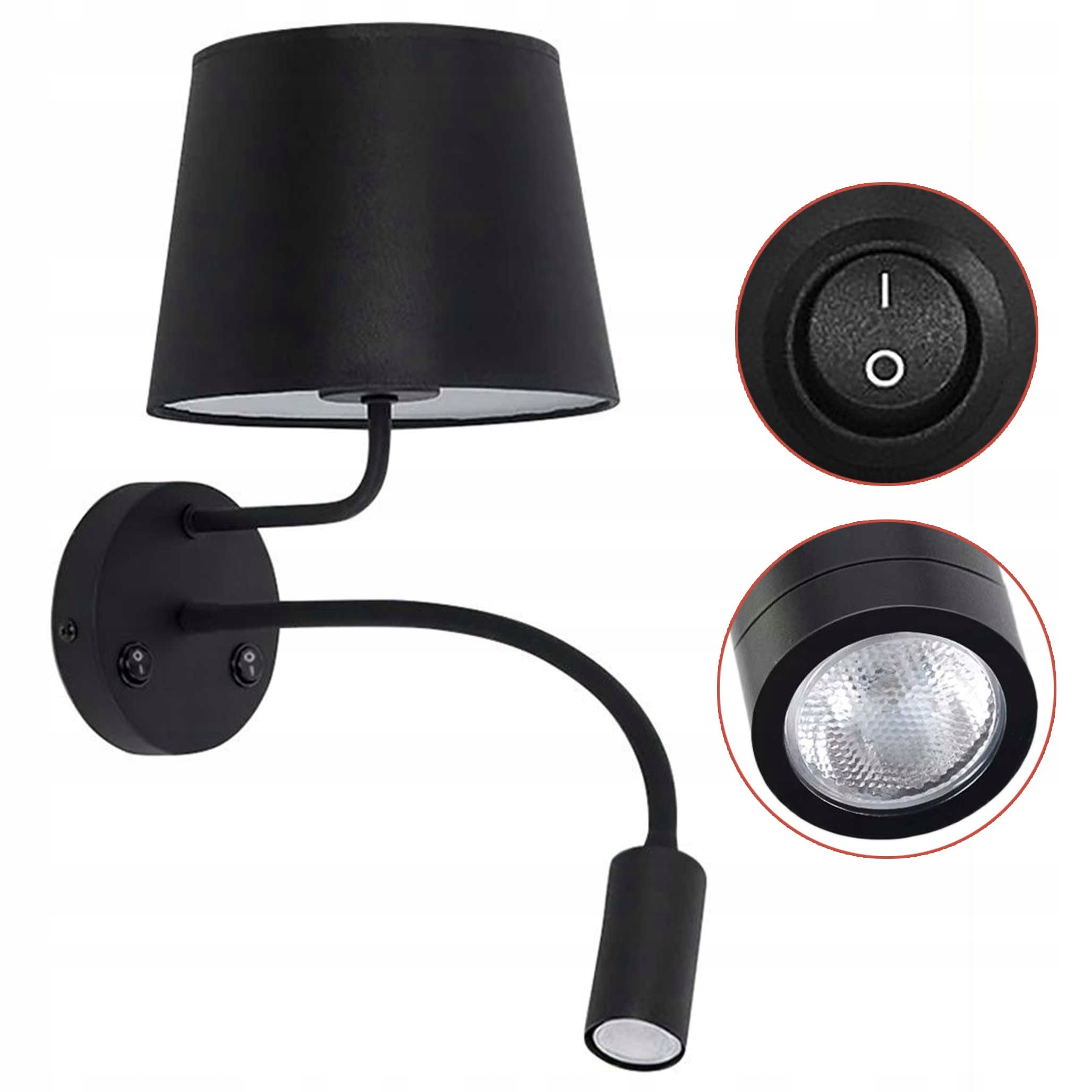 Čierna nástenná lampa E27 Led nástenná lampa nastaviteľná s vypínačom