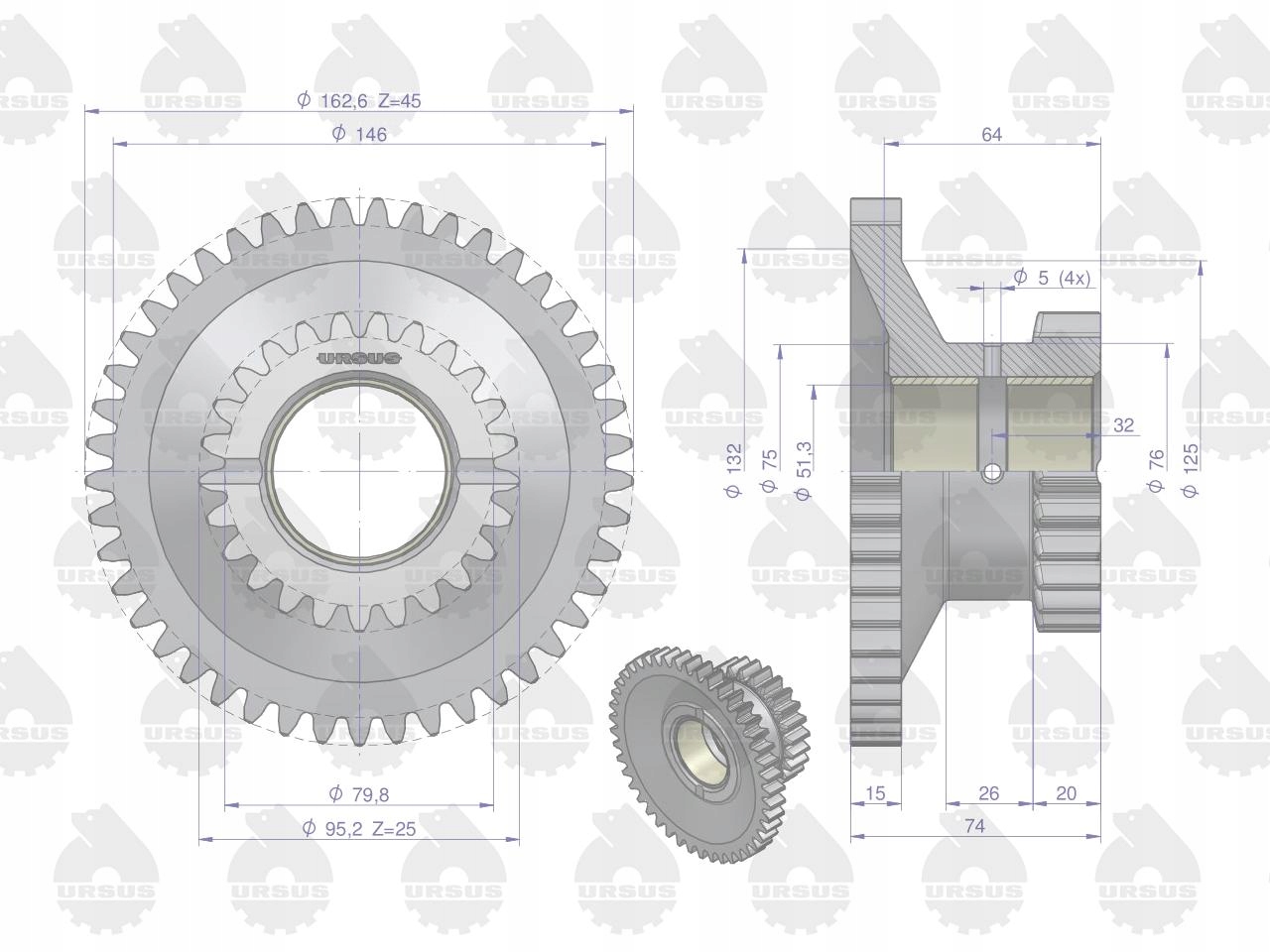 KOŁO ZĘBATE REDUKTORA C-330 ORYGINAŁ URSUS Numer katalogowy części 42230090U