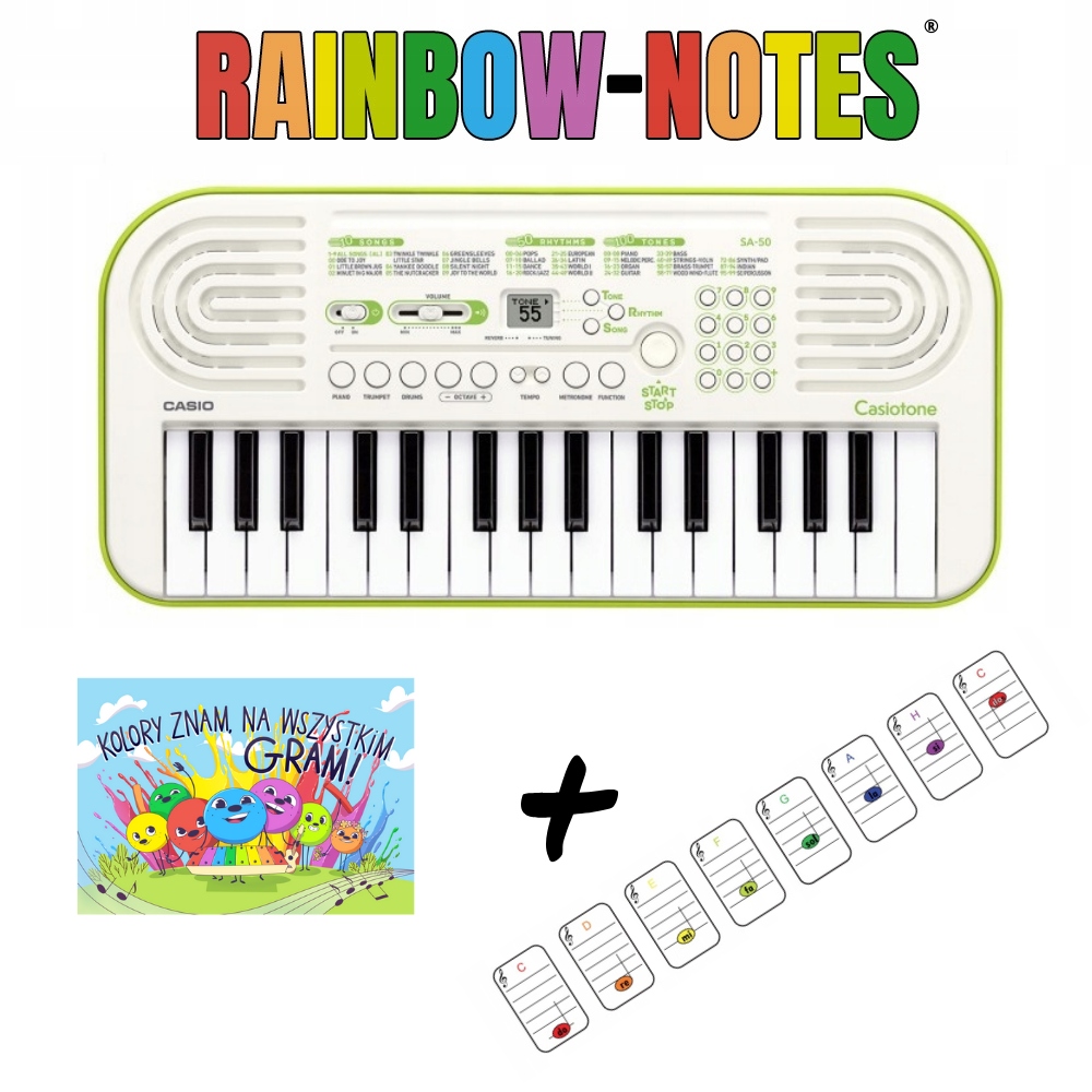 Klávesnice Casio SA-50 Učební Kniha S Nálepkami S Notami