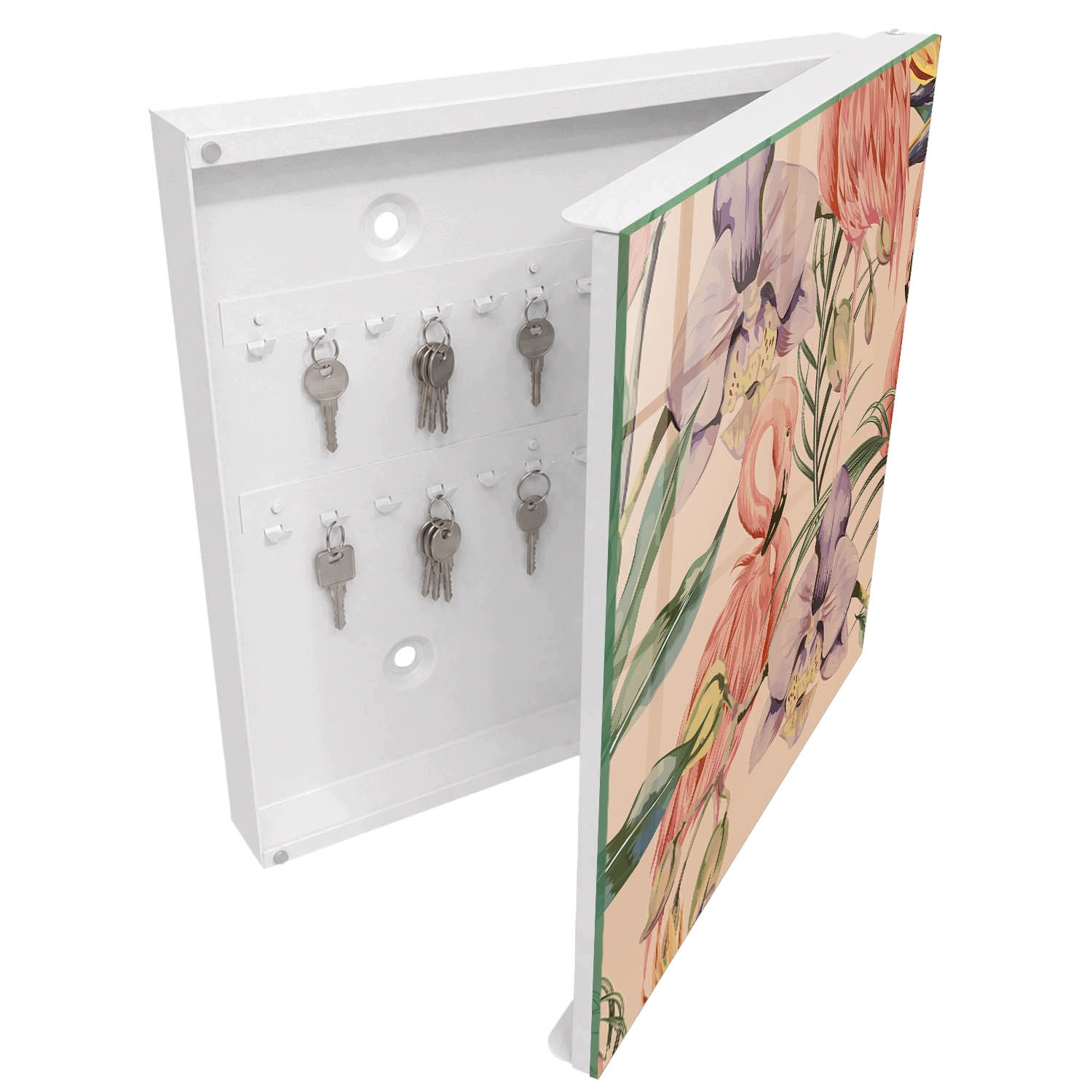 Organizér na klíče na zeď Exotická elegance Bílá pravá 30x30 cm