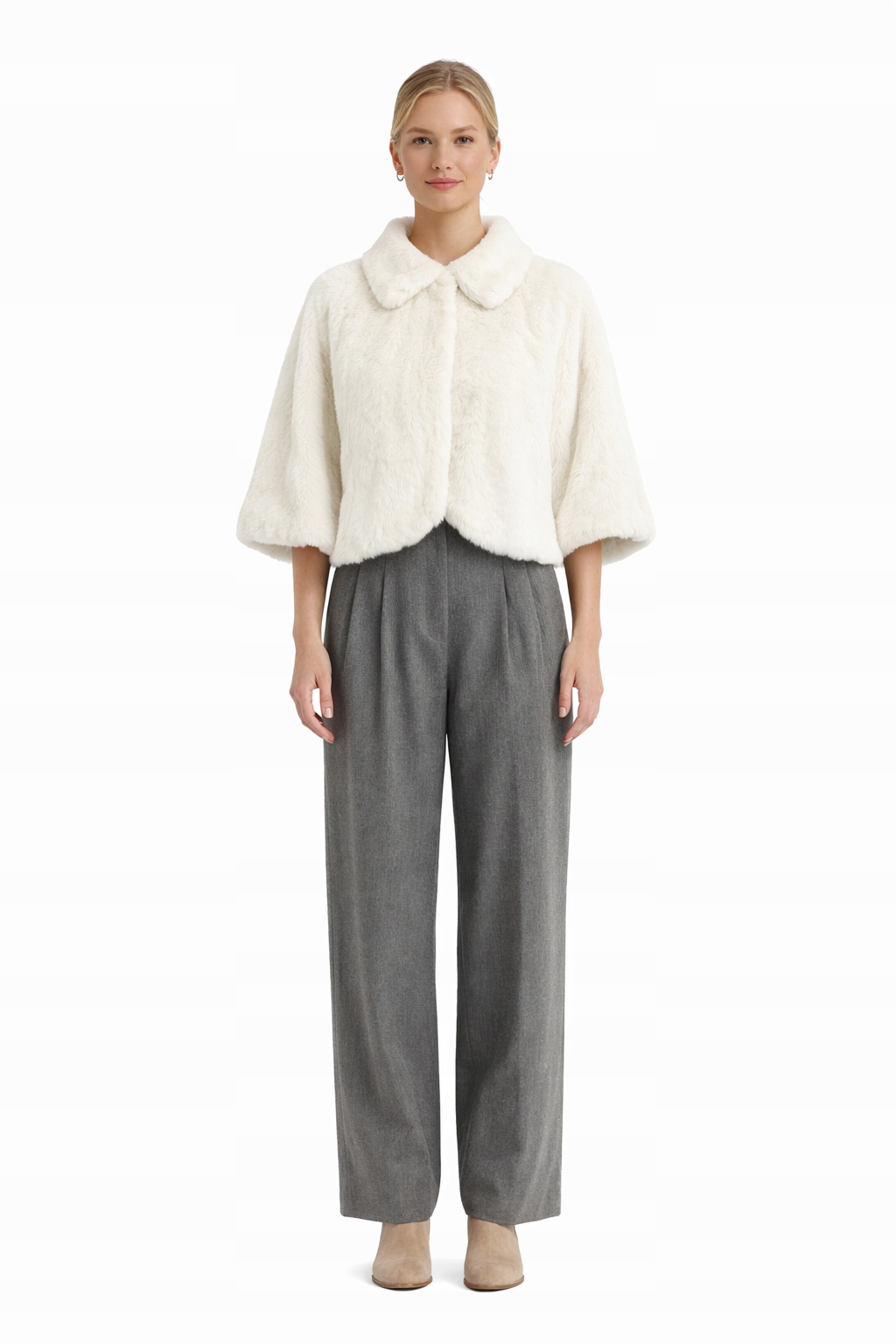 Bílé Kožešinové Bolerko S Límcem S/m I3A