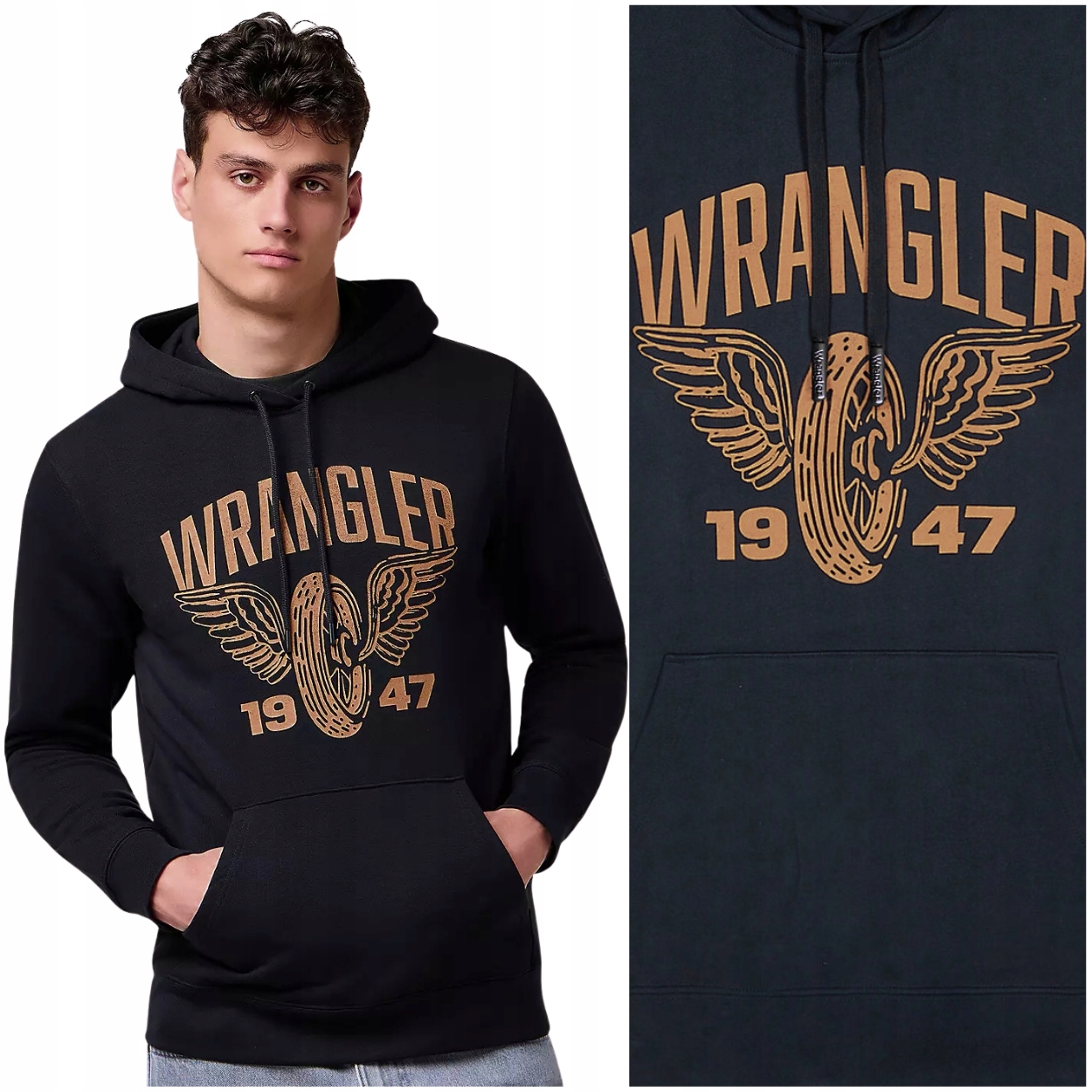 Wrangler Americana Hoodie bavlněná mikina s kapucí (klokanka) moto logo L