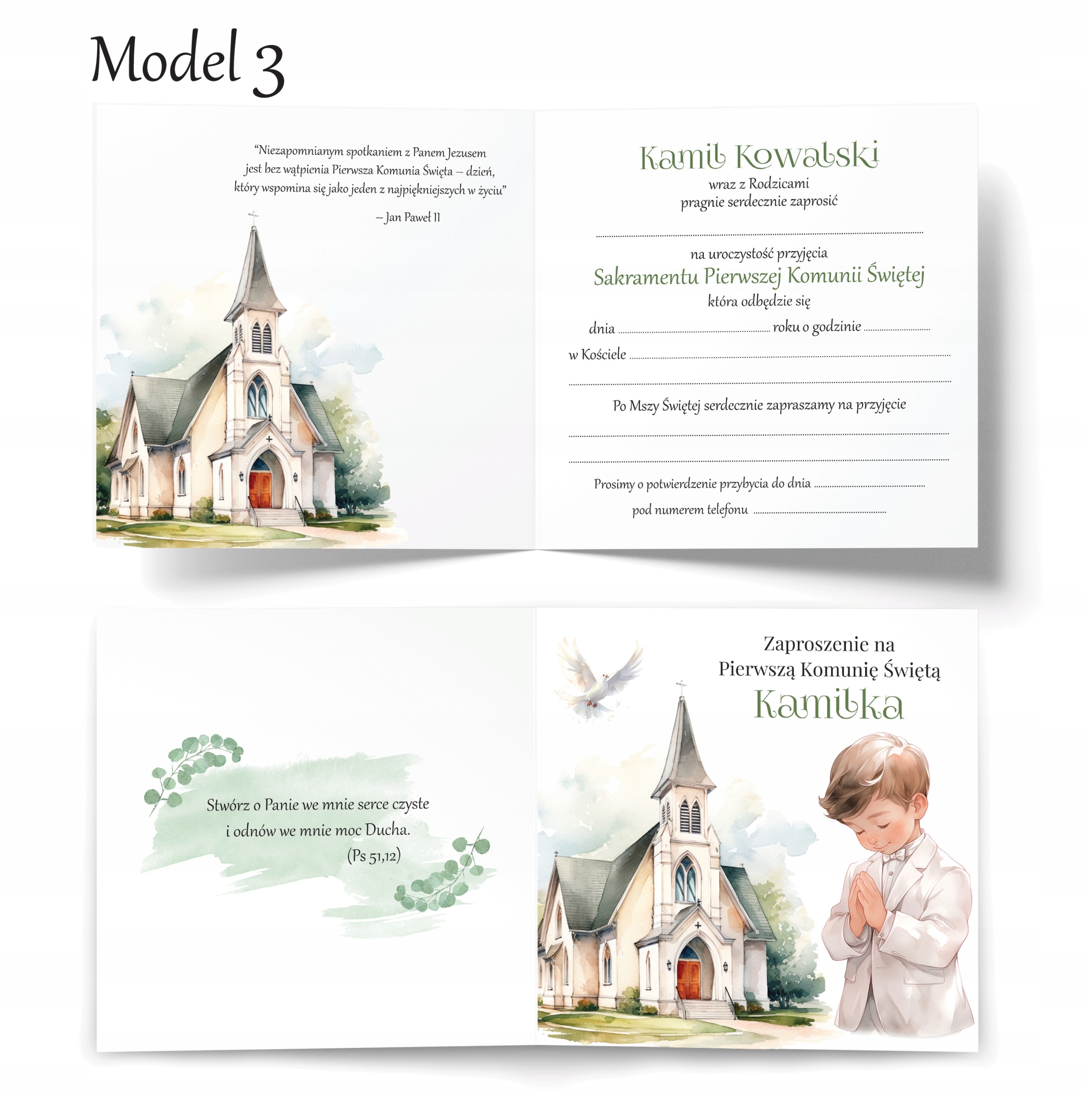 ZAPROSZENIA NA KOMUNIĘ DLA DZIEWCZYNKI I CHŁOPCA + KOPERTA Z NADRUKIEM Rodzaj komunia