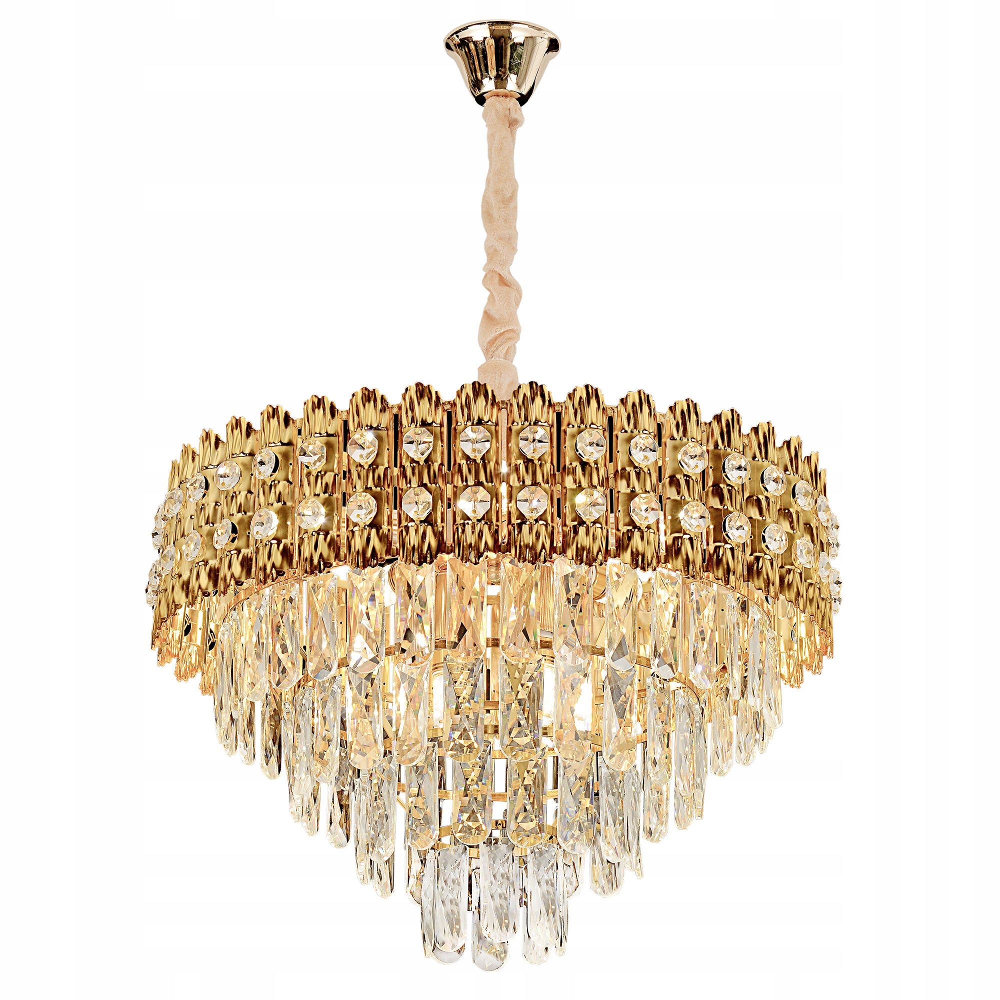 Závesná Stropná Lampa Kryštál Zlatá Luster Glamour Do Obývačky 60CM 8xE14