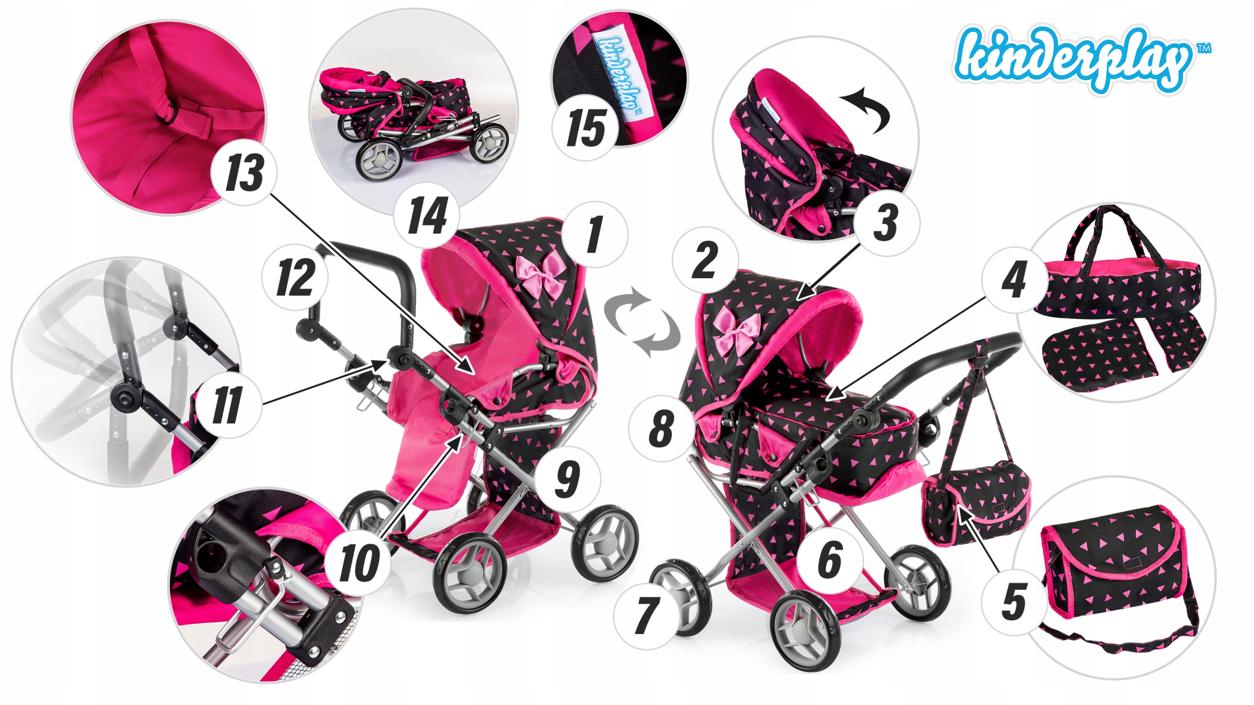 WÓZEK DLA LALEK GŁĘBOKI SPACERÓWKA GONDOLA 3w1 KINDERPLAY TORBA POŚCIEL Rodzaj zestaw 3 w 1