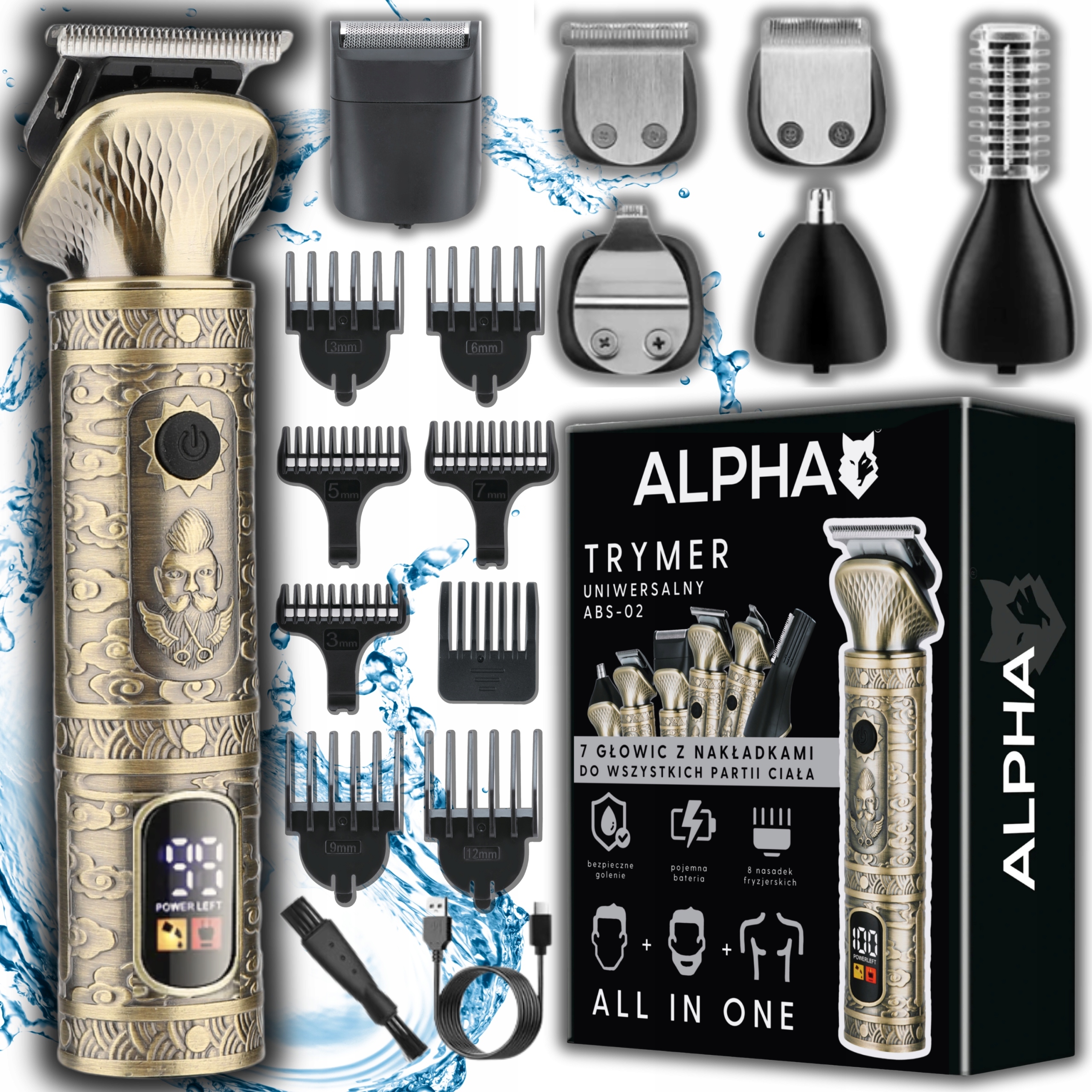 Stříhací Strojek Na Vlasy, vousů a těla 7v1 Zastřihovač Holicí Strojek Alpha