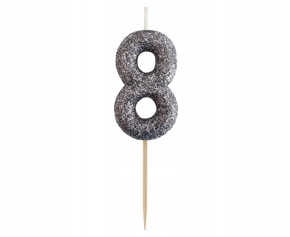 

Świeczka Cyfra 8 Brokatowa Czarna Piker 11,5 cm