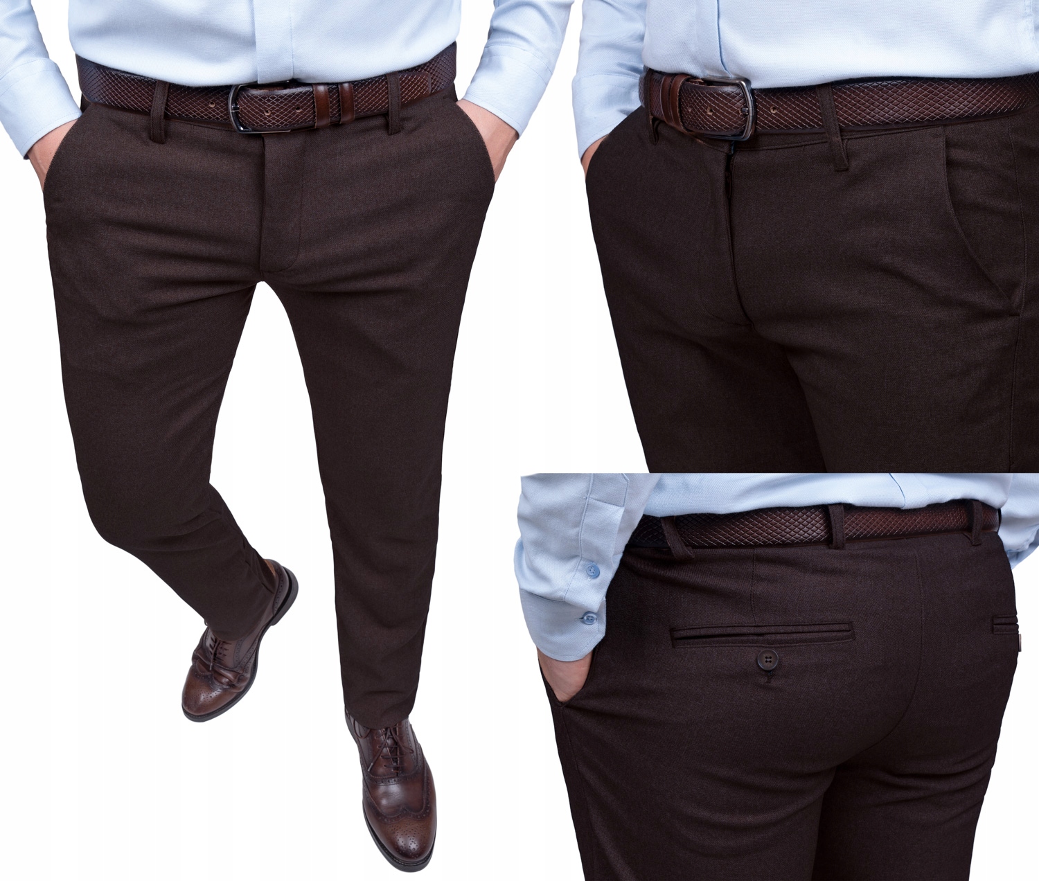 Spodnie męskie brązowe ciemne gładkie 37