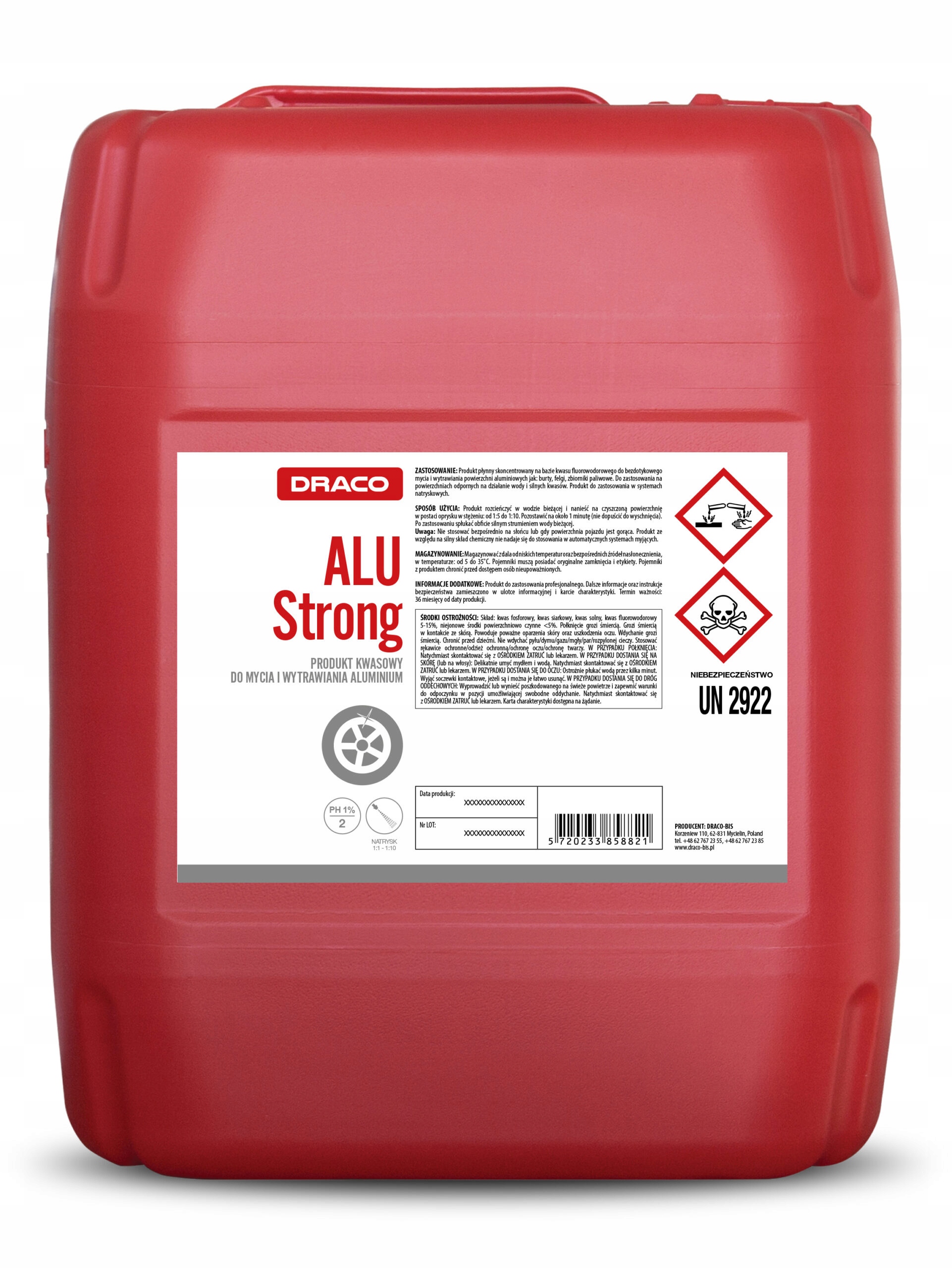 Silná kyselina pro hliník, ráfky Draco Alustrong, Alu Strong Hliníková kola