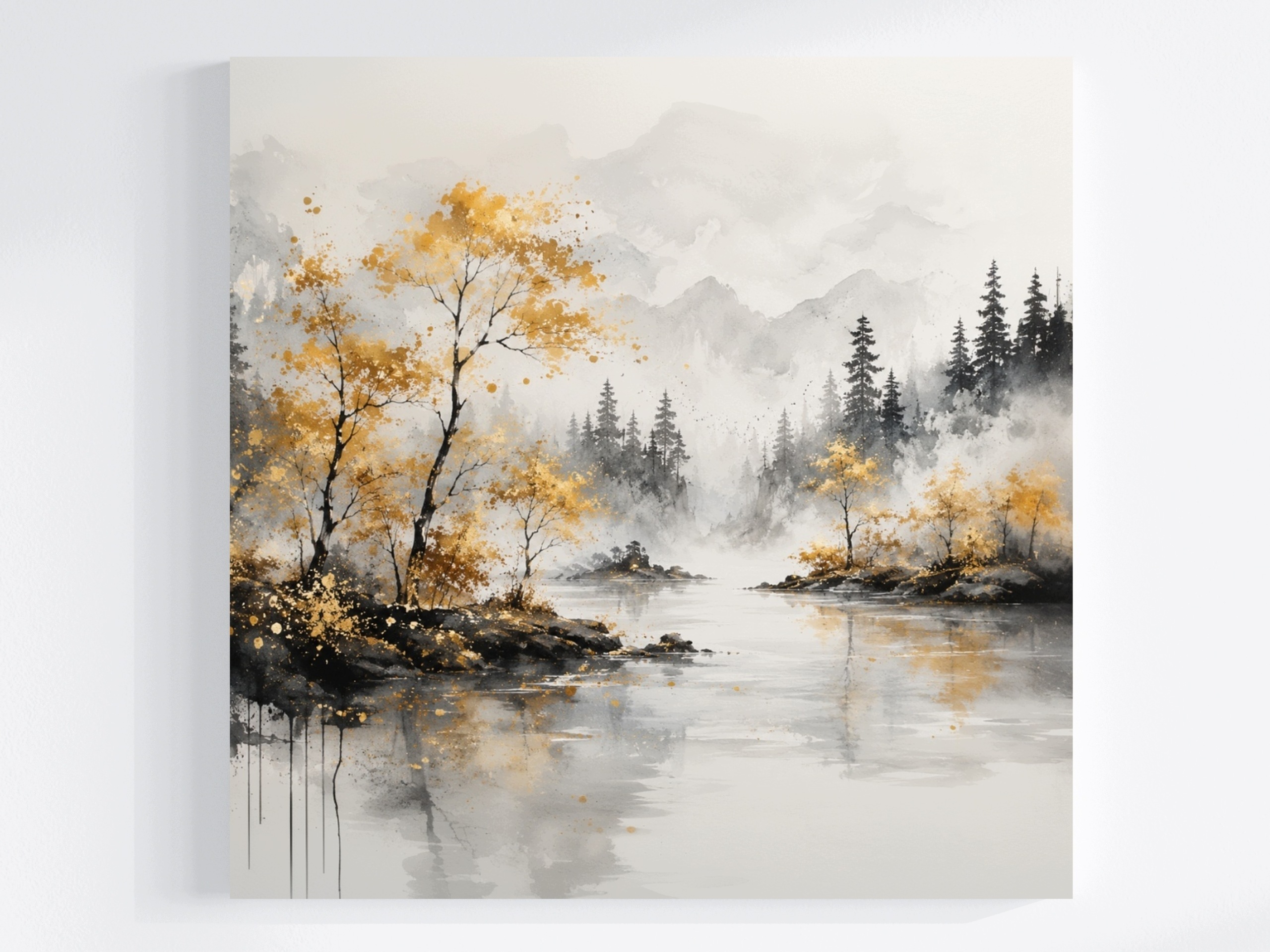 Obraz Na Plátně Canvas Pohled Na Hory Les Stromy Řeka Mlha Podzim 80x80