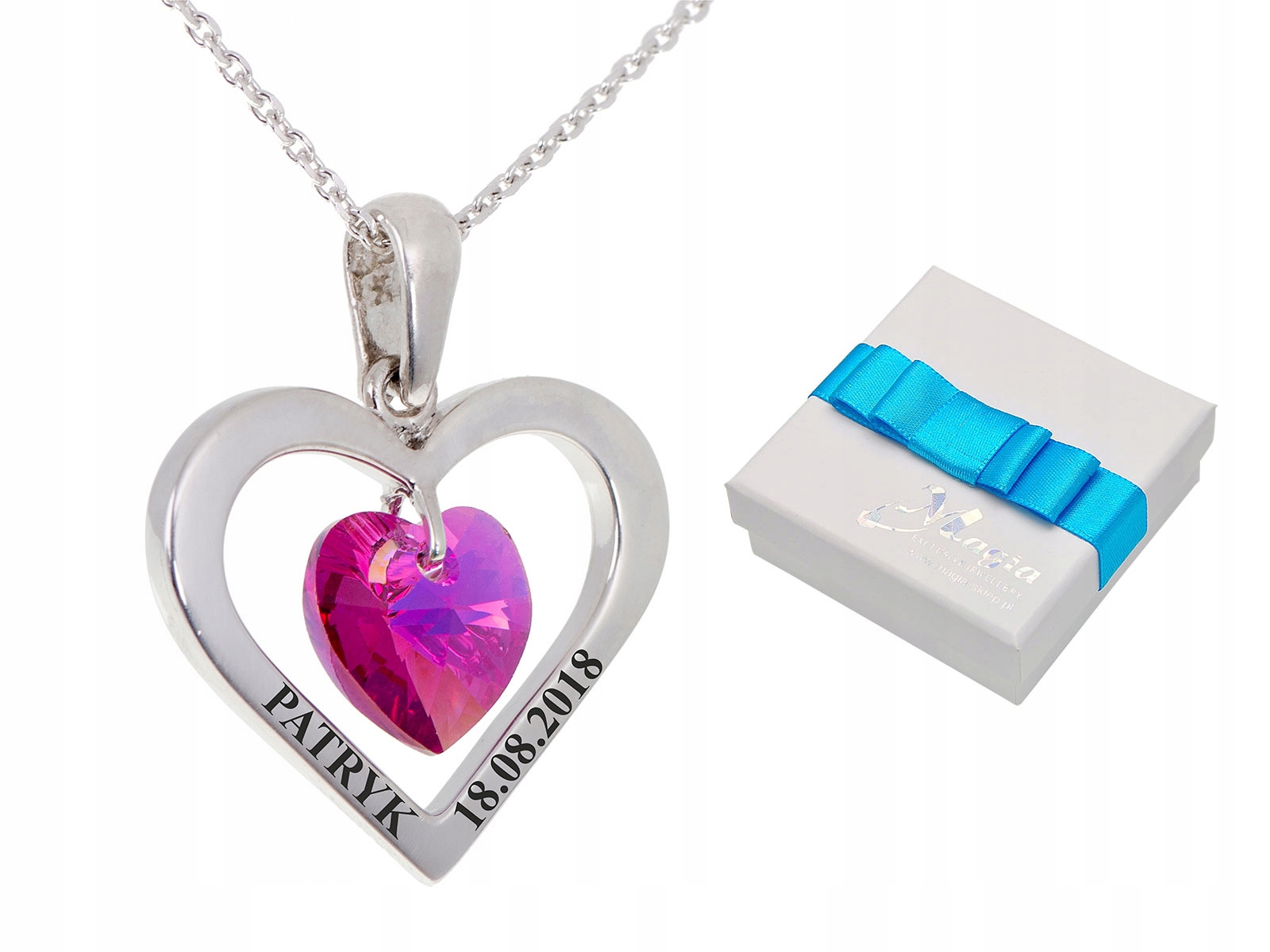 

925 Srebrny Naszyjnik Serce Swarovski Grawer MIX
