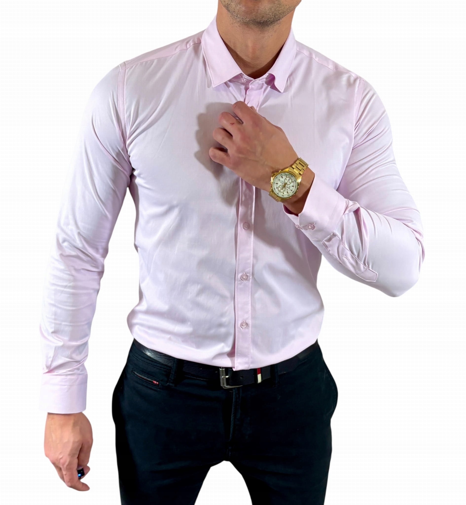 Klasická slim fit košile růžová-04 satén hladká elegantní EGO04 3XL