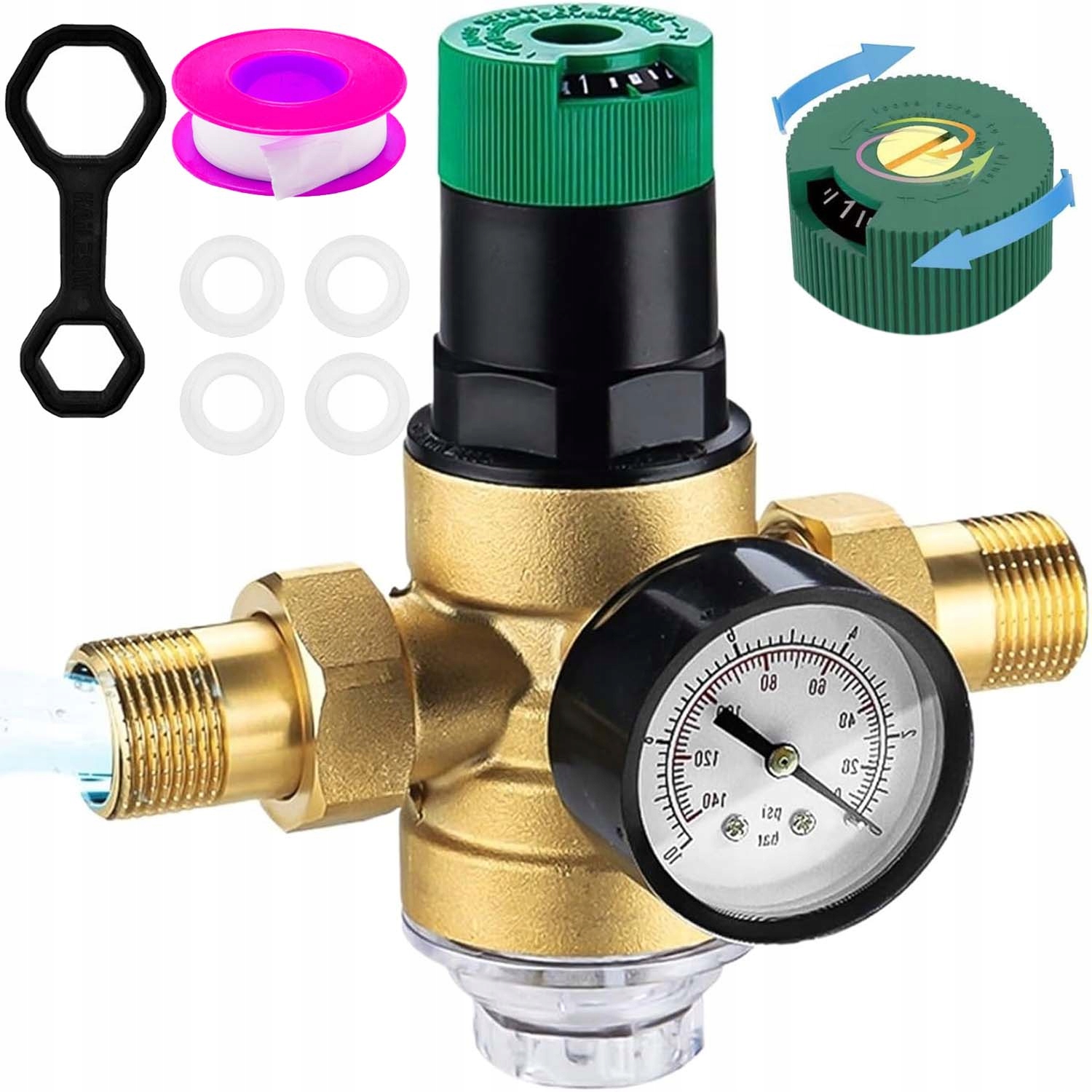 Reduktor Tlaku Vody Regulátor 255 MM S Manometrem G3/4, Mosazný Filtr