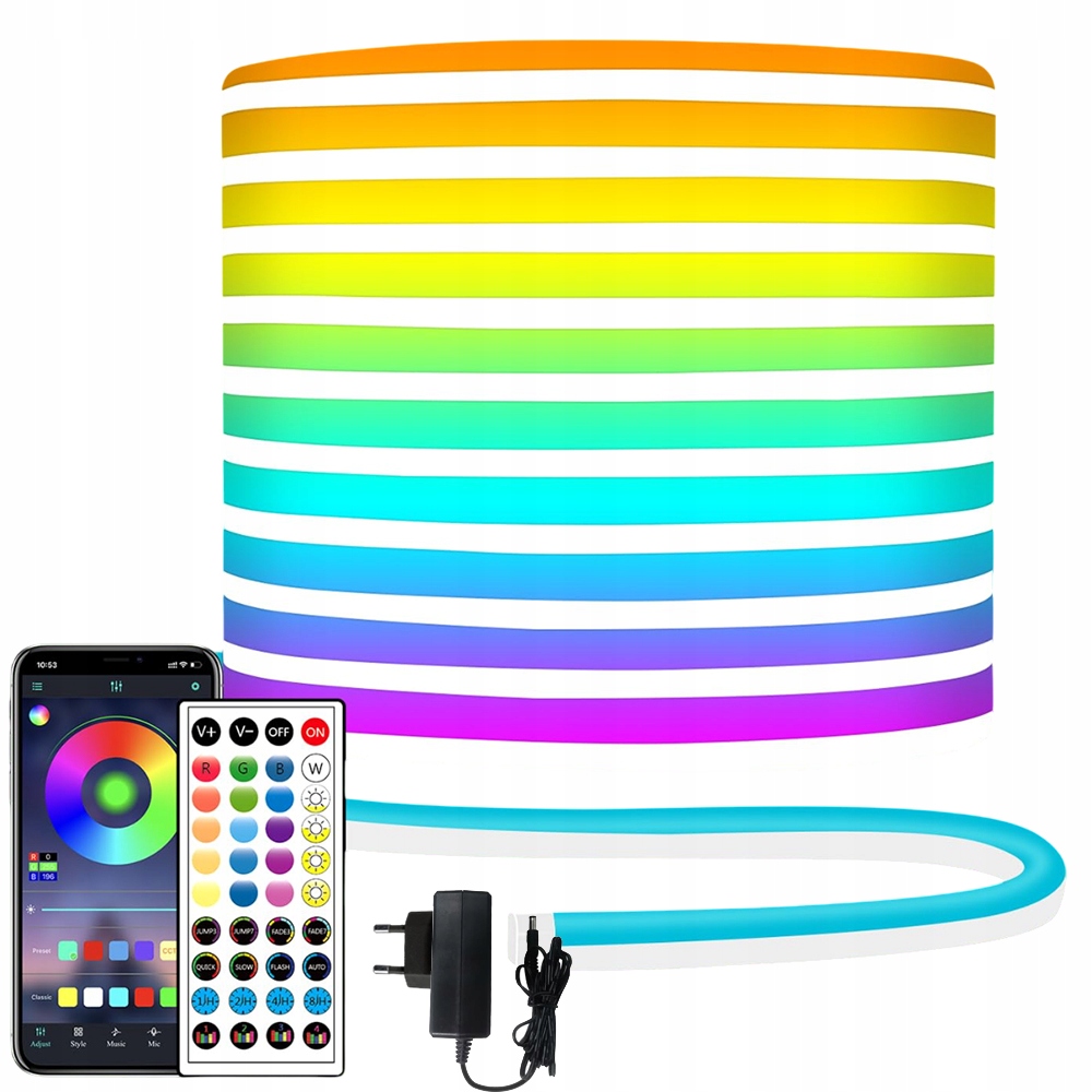Led Pásek Neonová Hudba Flexibilní Dekorace 10 M IP67 App Bluetooth+dálkový Ovladač