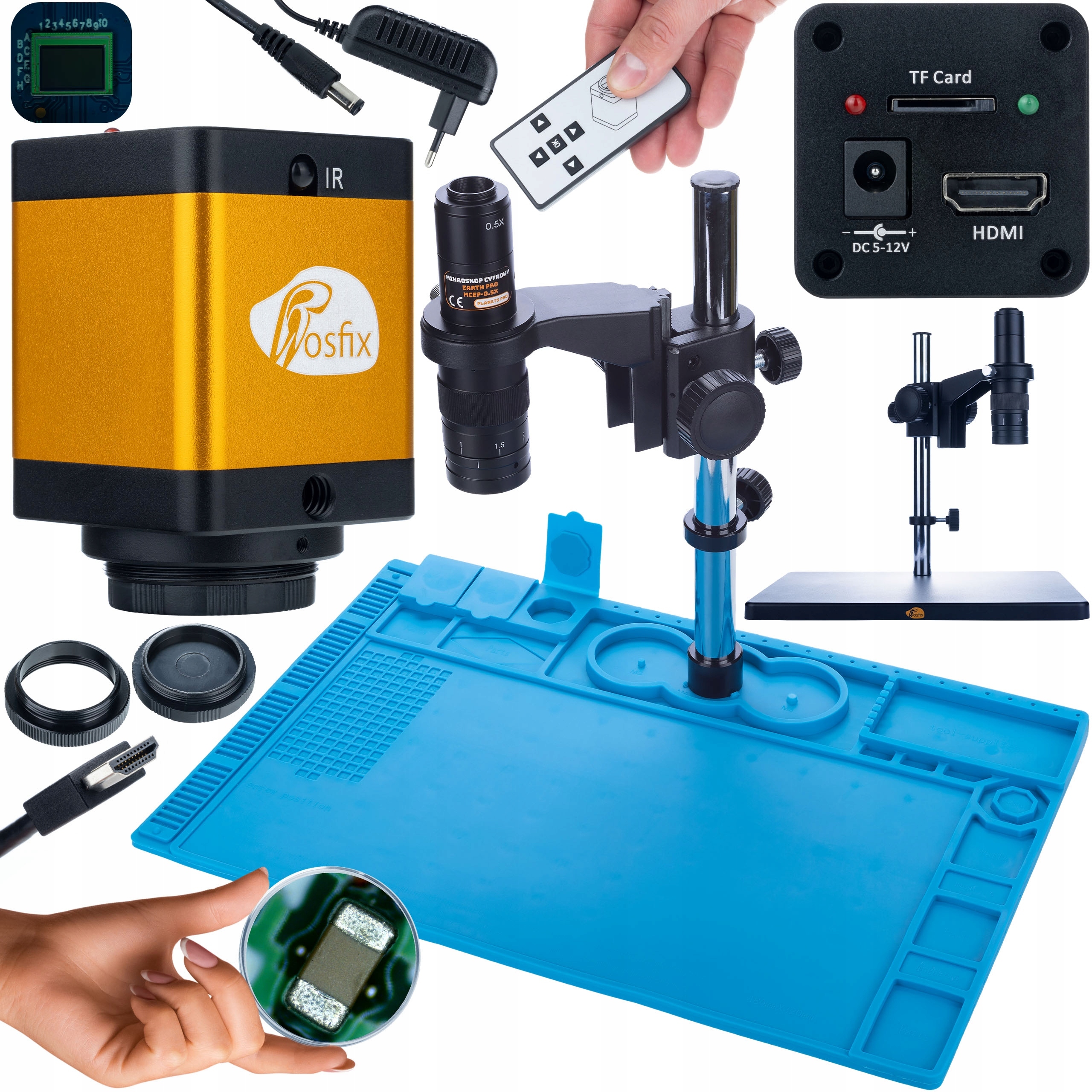 Digitální Mikroskop Stabilní Kamera Hdmi Tf Silikonová Podložka Železná Základna