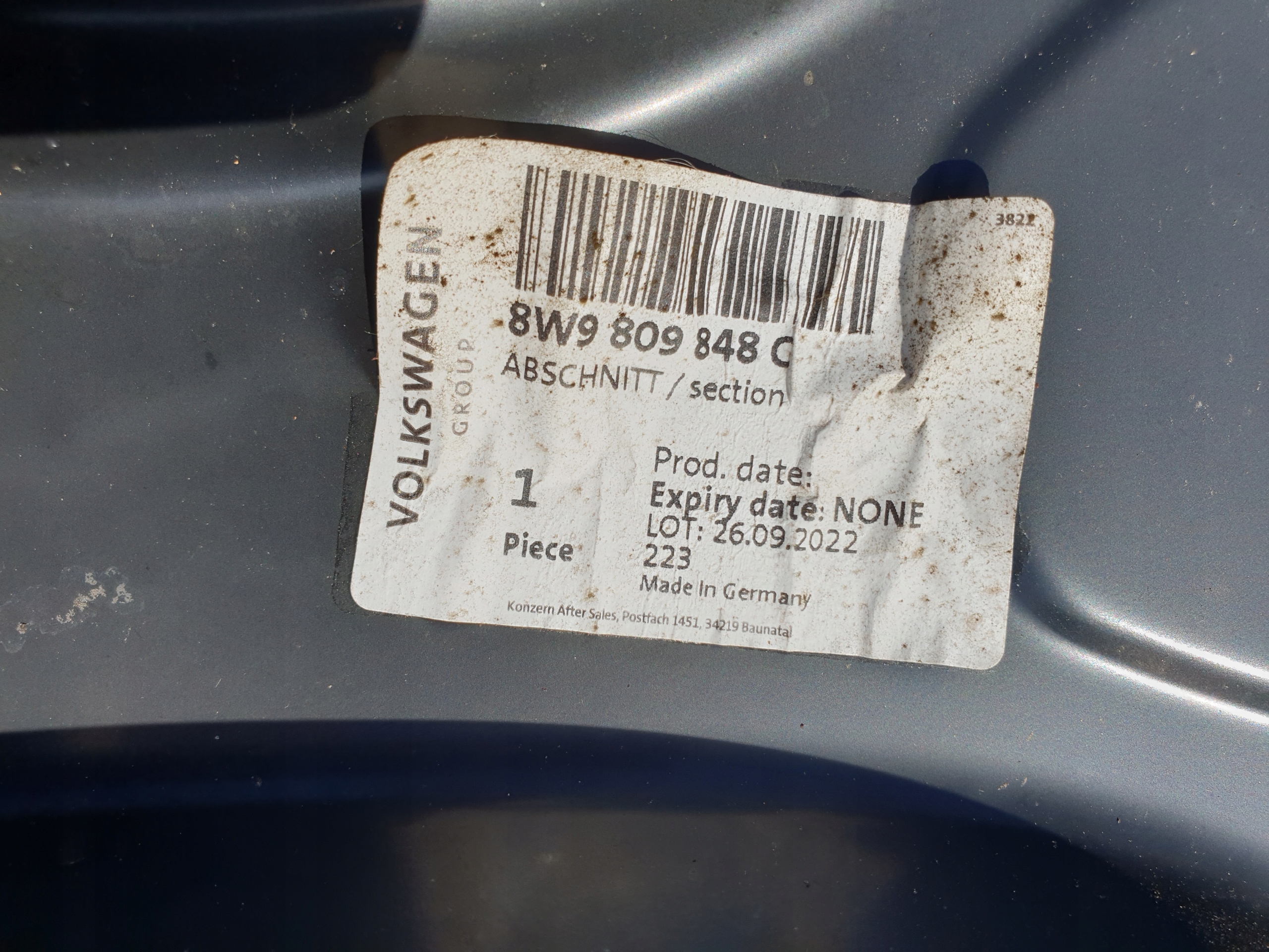 threshold pillar central side GORA AUDI A4 B9 8W OE EUROPA 8W9809848C