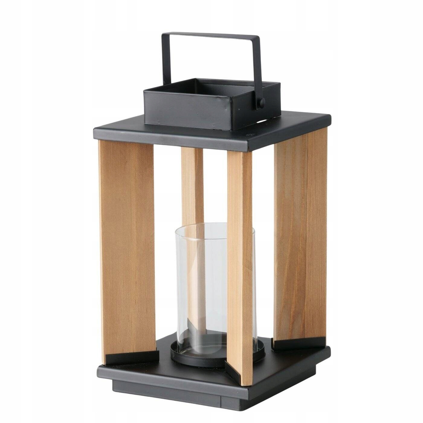 Lampion Na Svíčku Kovový S Dřevem, výška 28 cm, Lampa S Držákem