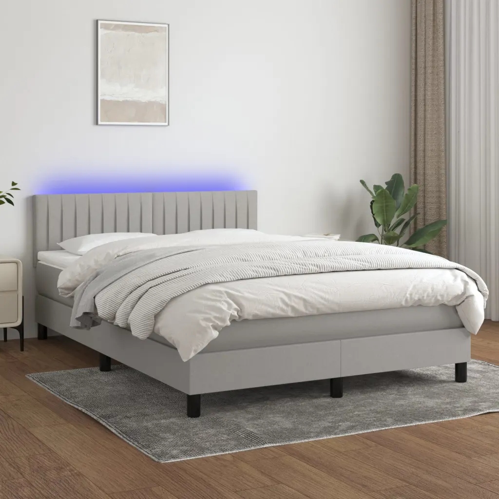 Box spring postel s matrací a Led světle šedá 140x200 cm textil Šedá 313331