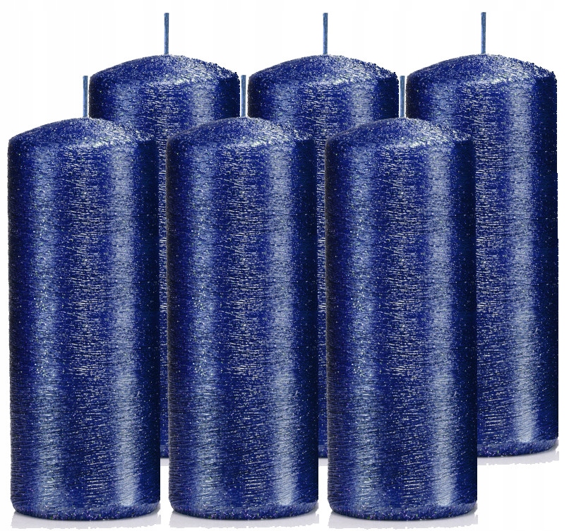 

Zestaw 6 świeczek ozdobnych 15/6 cm walec granatow