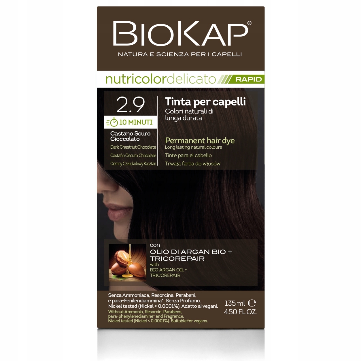 Farba do włosów Biokap Rapid, 2.9 C.Czeko. Kasztan