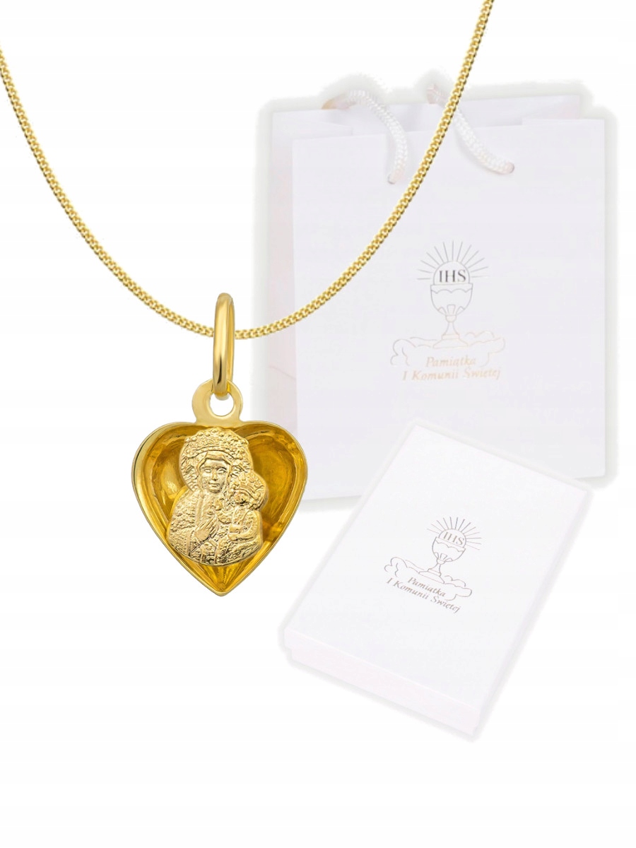 Zlatý řetízek 45 cm medailonek Matka Boží krabička Na Dárek Svaté Přijímání