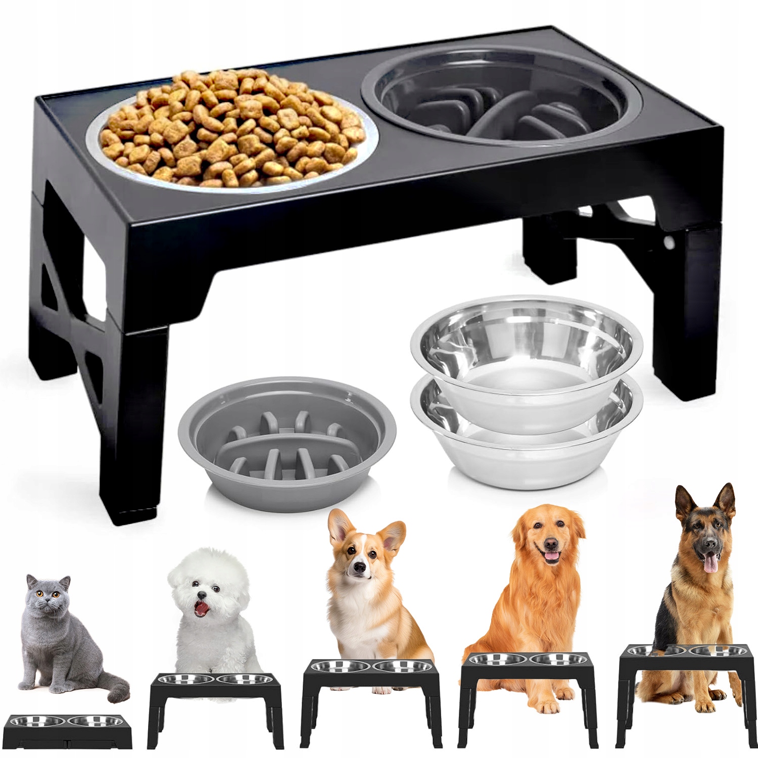 Levně Misky Na Stojanu Pro Psy Jsou Nerozbitné A Trvanlivé, Mají 2 Misky A Misku Na Krmivo