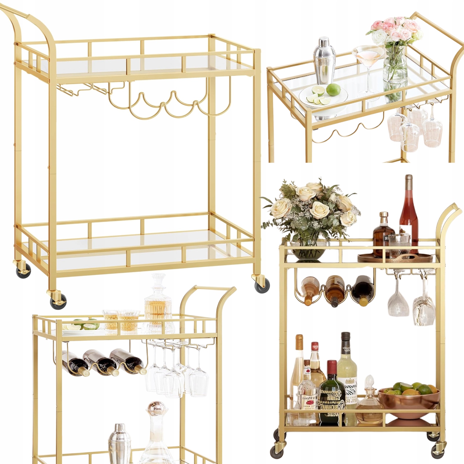 Regál na fľaše Stojan Vozík na kolieskach Sklenená polica na víno Poháre