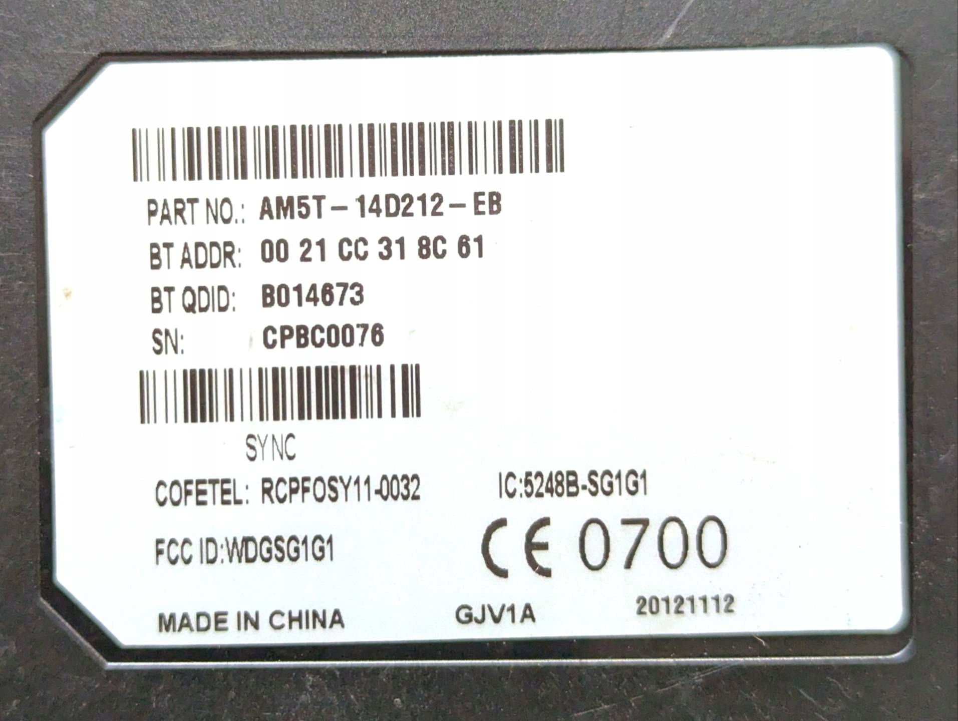 control unit Bluetooth Ford Focus 3 2013 AM5T-14D212-EB