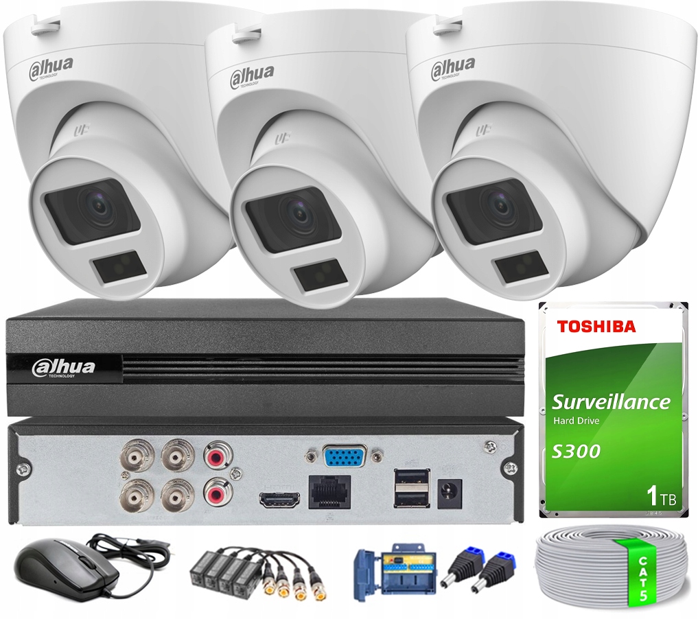 Sada na monitorovanie Dahua 3x kamera HAC-HDW1200CLQ Smart Dual Light 2Mpx