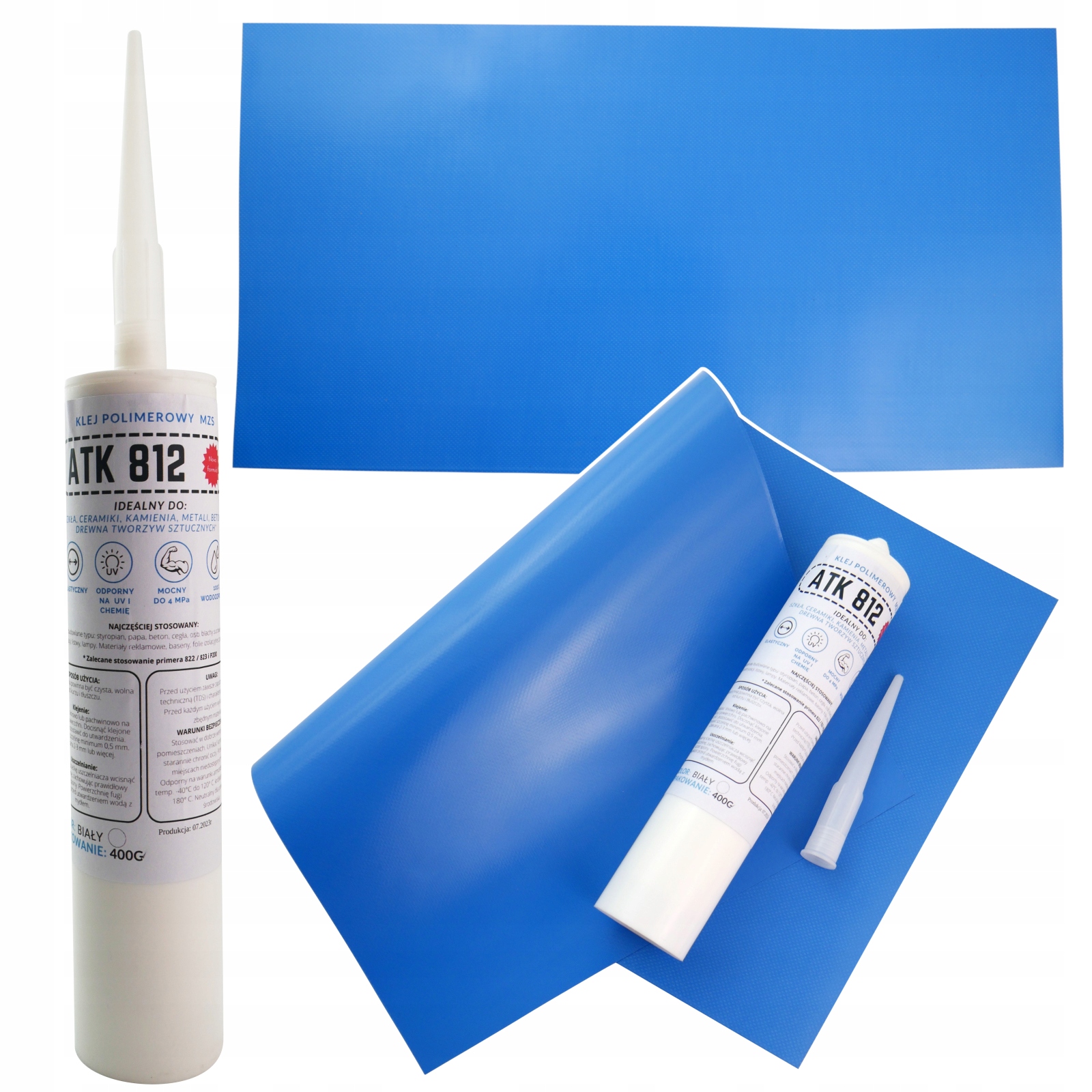 Remonto rinkinys PVC lopas 50x27cm Polimeriniai klijai 400g baseinų remontui