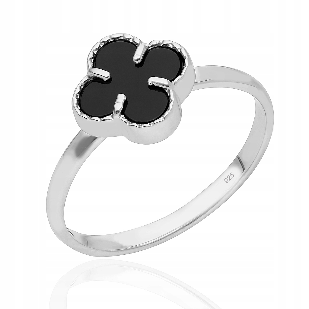 Stříbrný prstýnek čtyřlístek květina černá onyx pr.925 vel 9