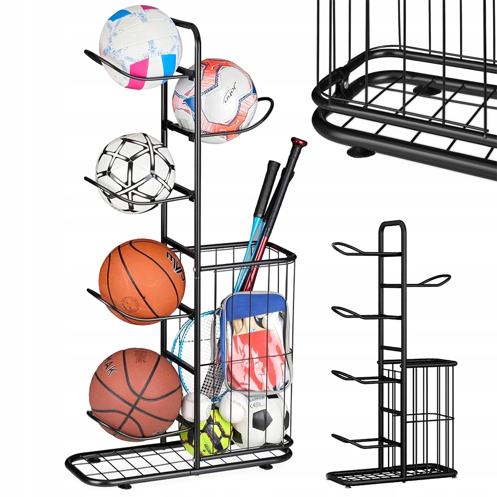 Stojan Na Míče Skladování Organizér Regál Pro 5 Míčků S Košem Věšák
