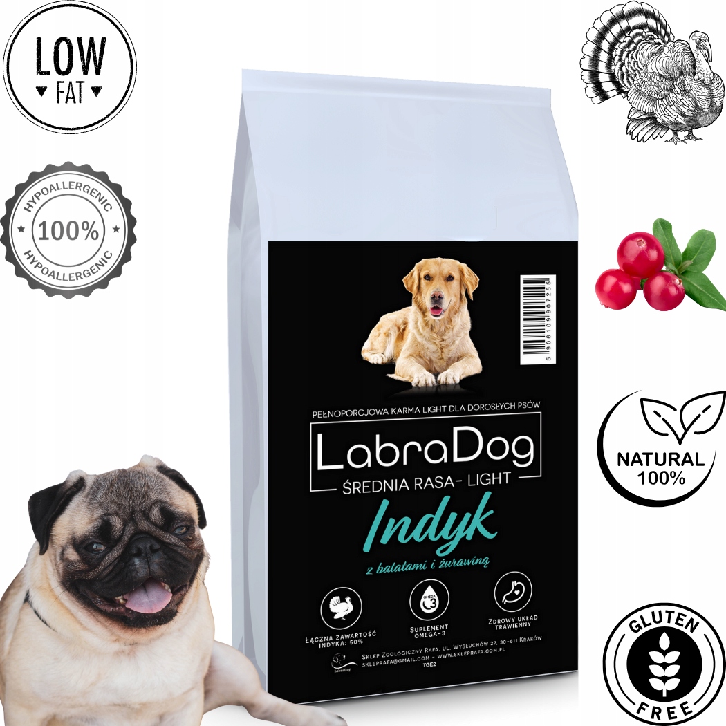 LabraDog Superfood Hypoalergenní Krůta s nízkým obsahem tuku pro mopsy 12 kg