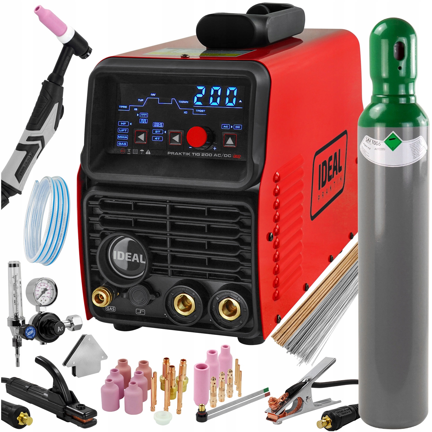 Spawarka Tig Ac/dc Mma 200A Puls Hf 2T 4T 230V zimne spawanie Alu zestaw