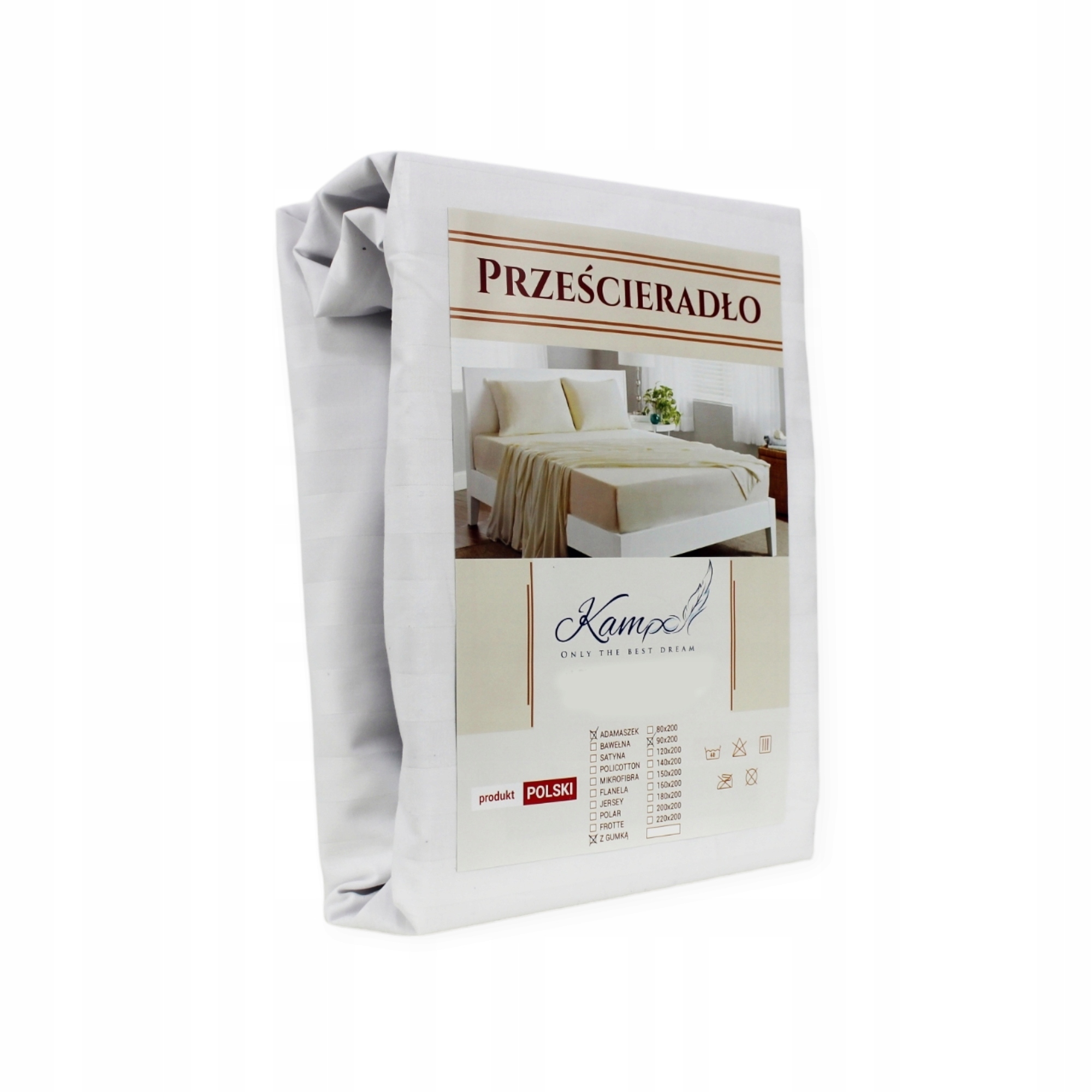 Prostěradlo S Gumičkou Damašek Pásek 2 CM Bok 30 CM Bavlna 200 X 260 CM