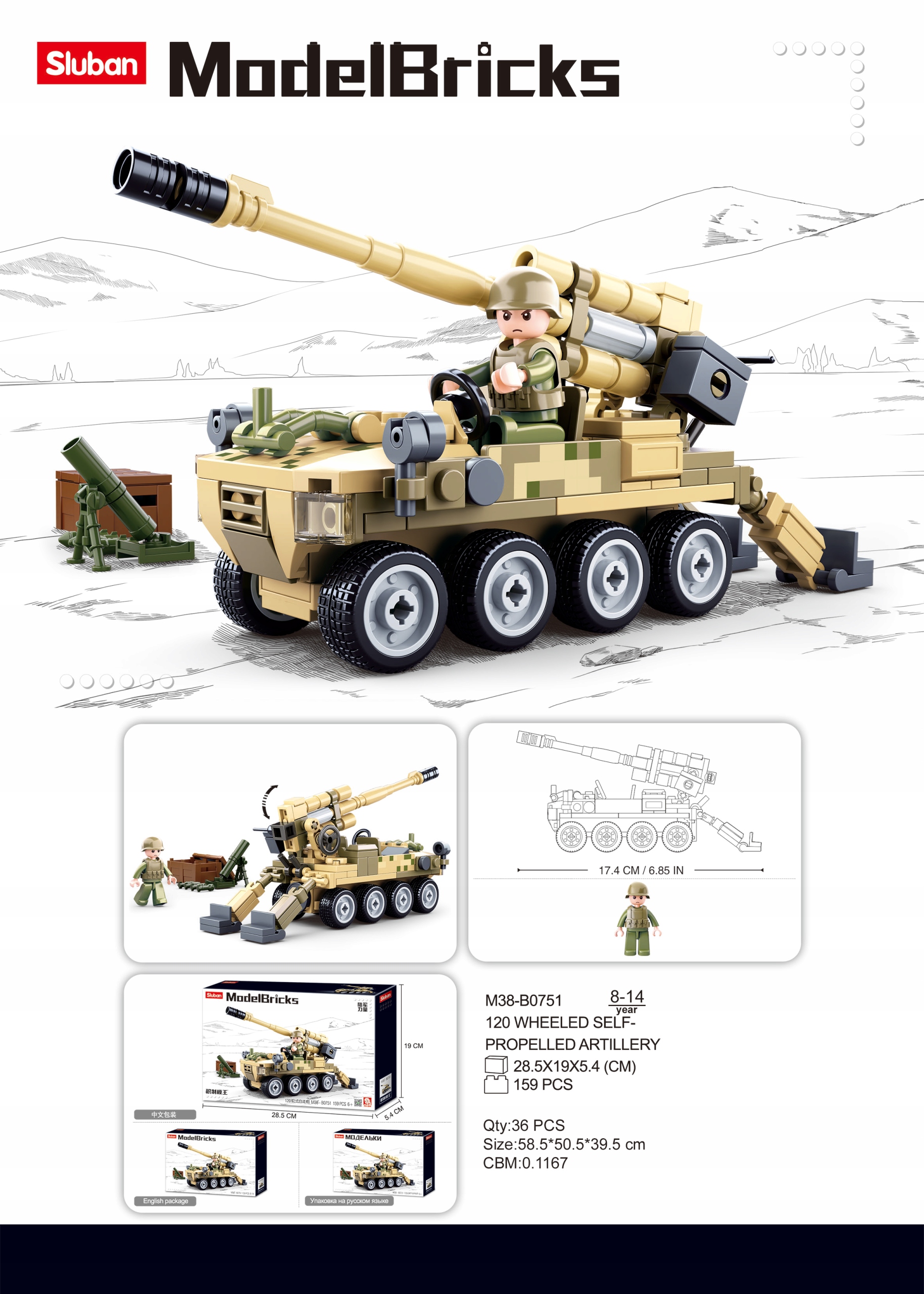 Klocki Sluban Wojsko Działo Armata Model Bricks Rodzaj zestaw