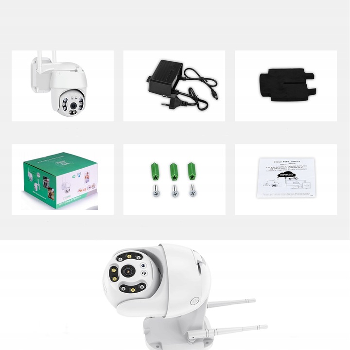 KAMERA ZEWNĘTRZNA WIFI IP OBROTOWA 4MPX MONITORING Kolor biały