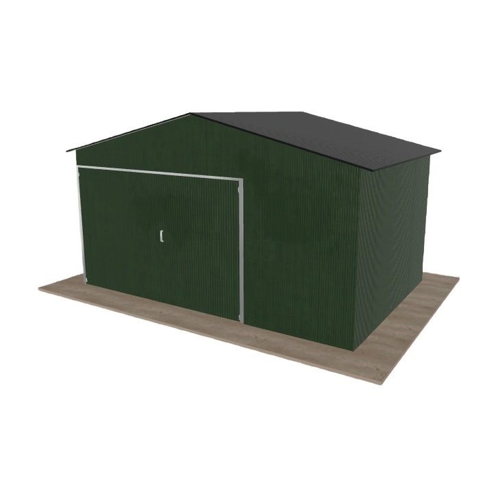 Plechová garáž 4.5 x 3 m, jednopolohová, dvouspádová, zelená