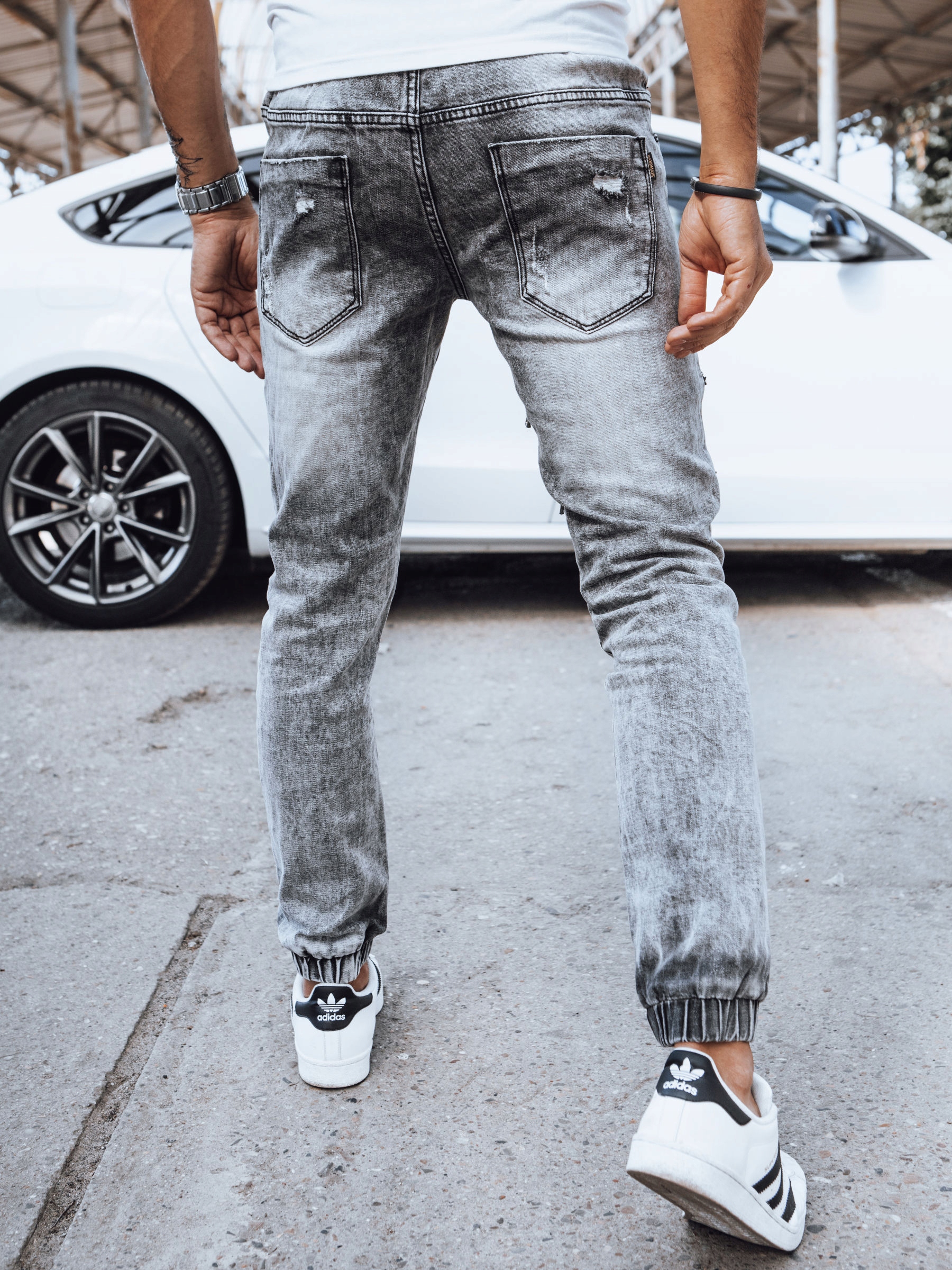 SPODNIE MĘSKIE JOGGERY JEANSOWE ux4039 - M Kolor szary