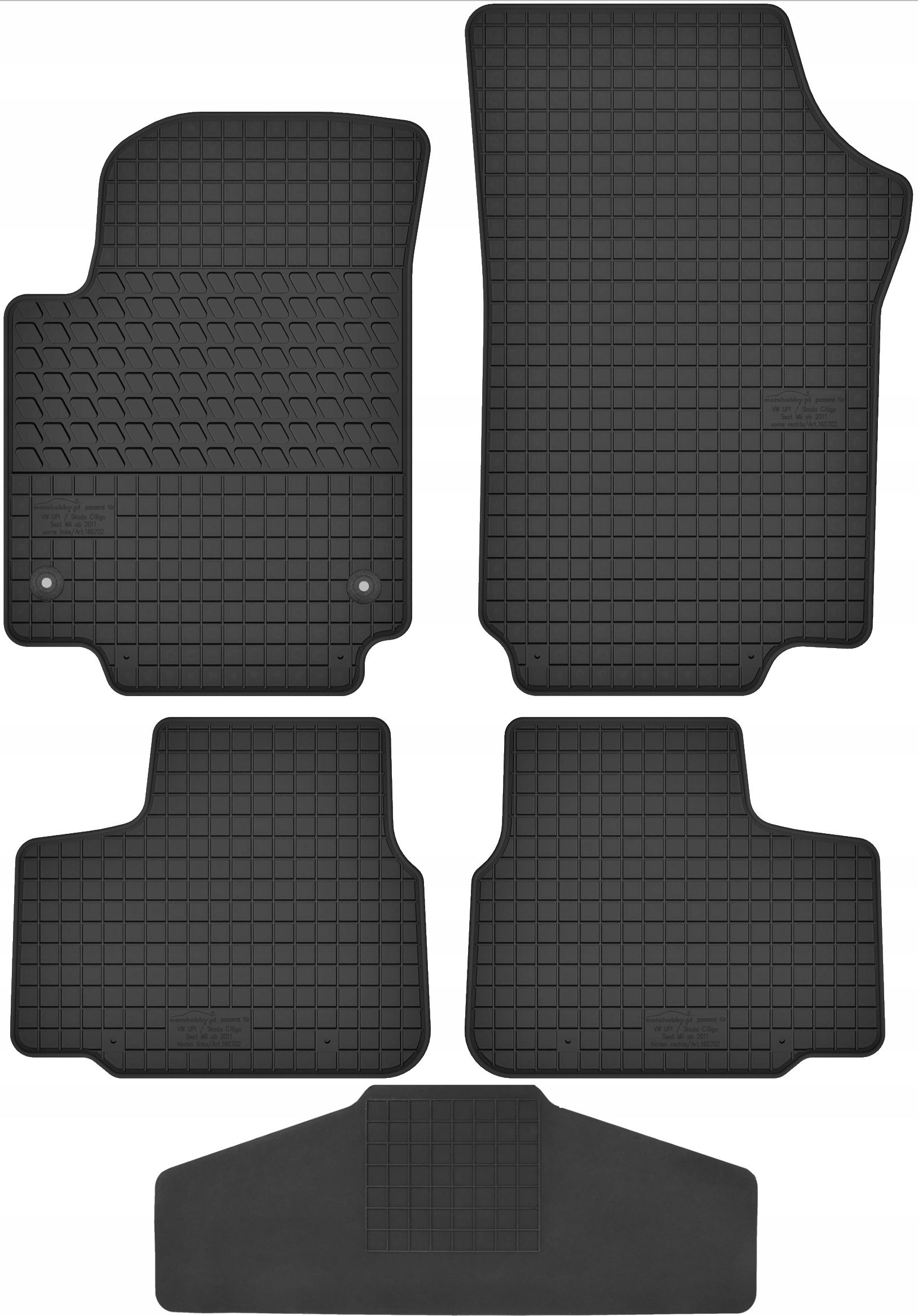 Gumové koberce s tunelem určené pro Seat Mii Komplet Černá