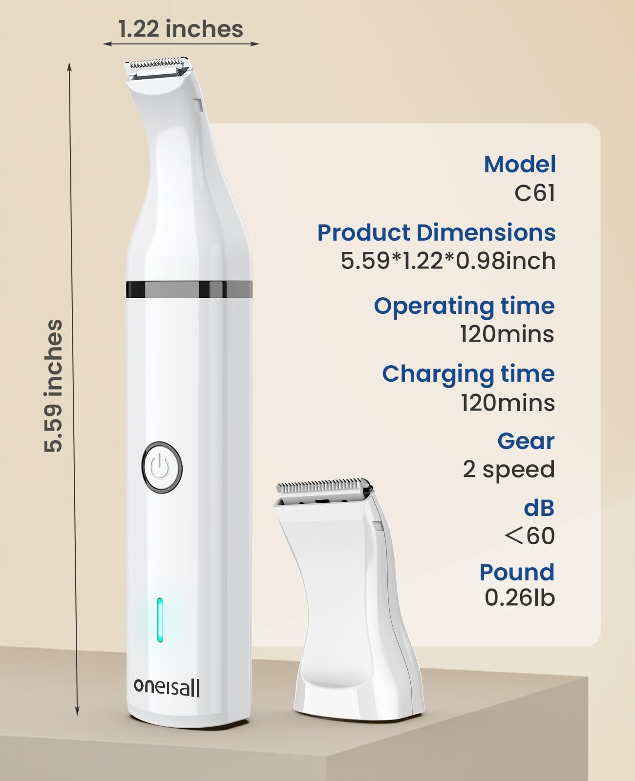 ONEISALL Trymer Do Psich Łapek Z Podwójnymi Ostrzami Cichy Dwubiegowy — miniatura 8